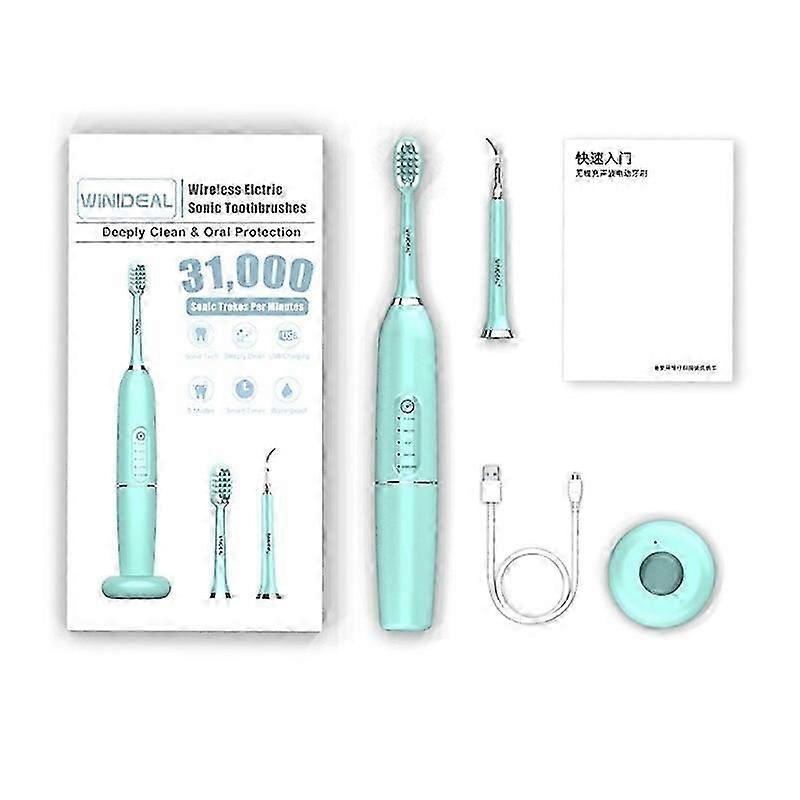 Ultrasonic Electric Toothbrush with Brush Heads, Wireless Charging Base, 5 Modes