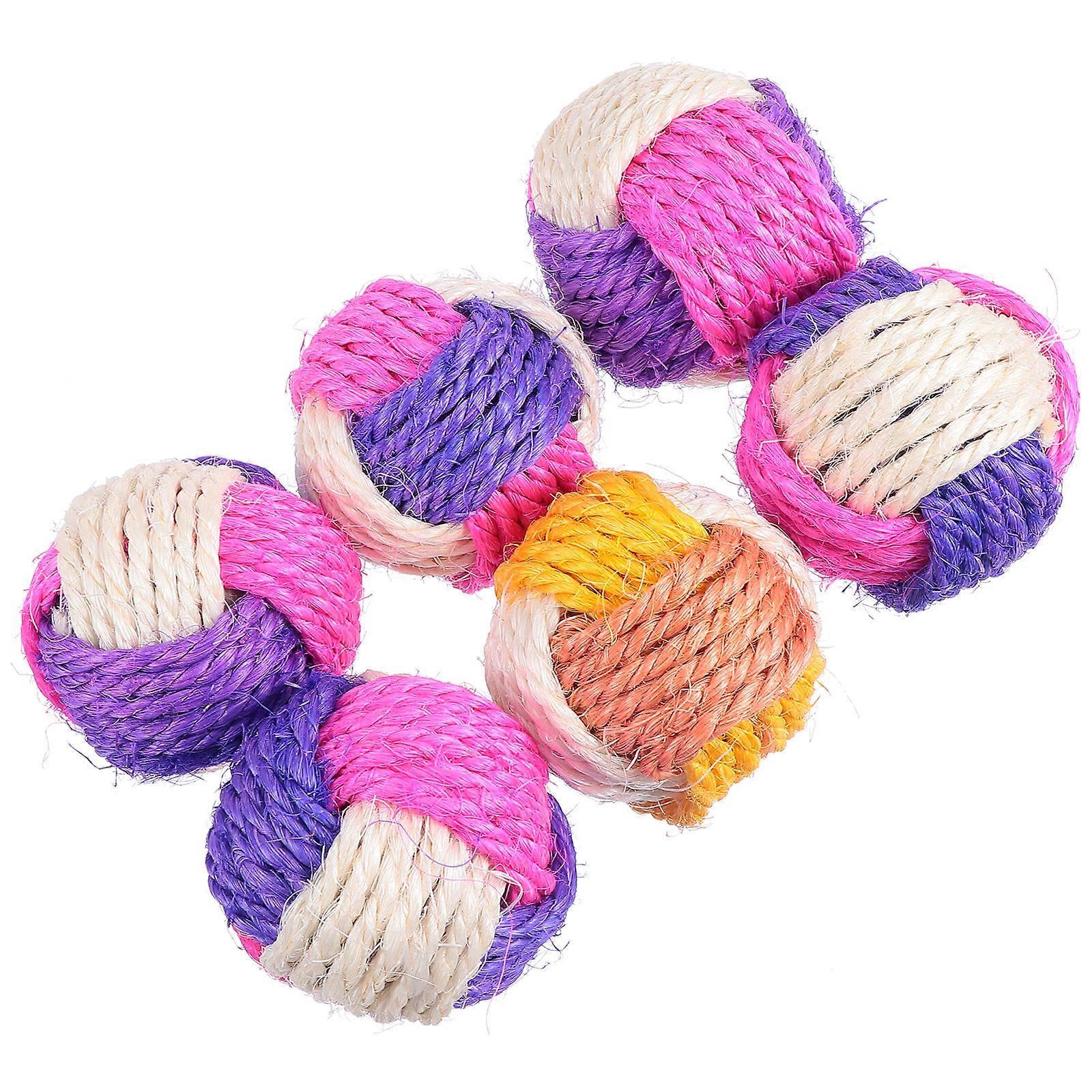 חתול סיסל כדור ארוג חתול כדור צעצועים צבעוני חתול כדורי צעצוע לחיות מחמד צעצועי חתול מגוון צבעים 6X6 ס"מ גירוד 6 יחידות