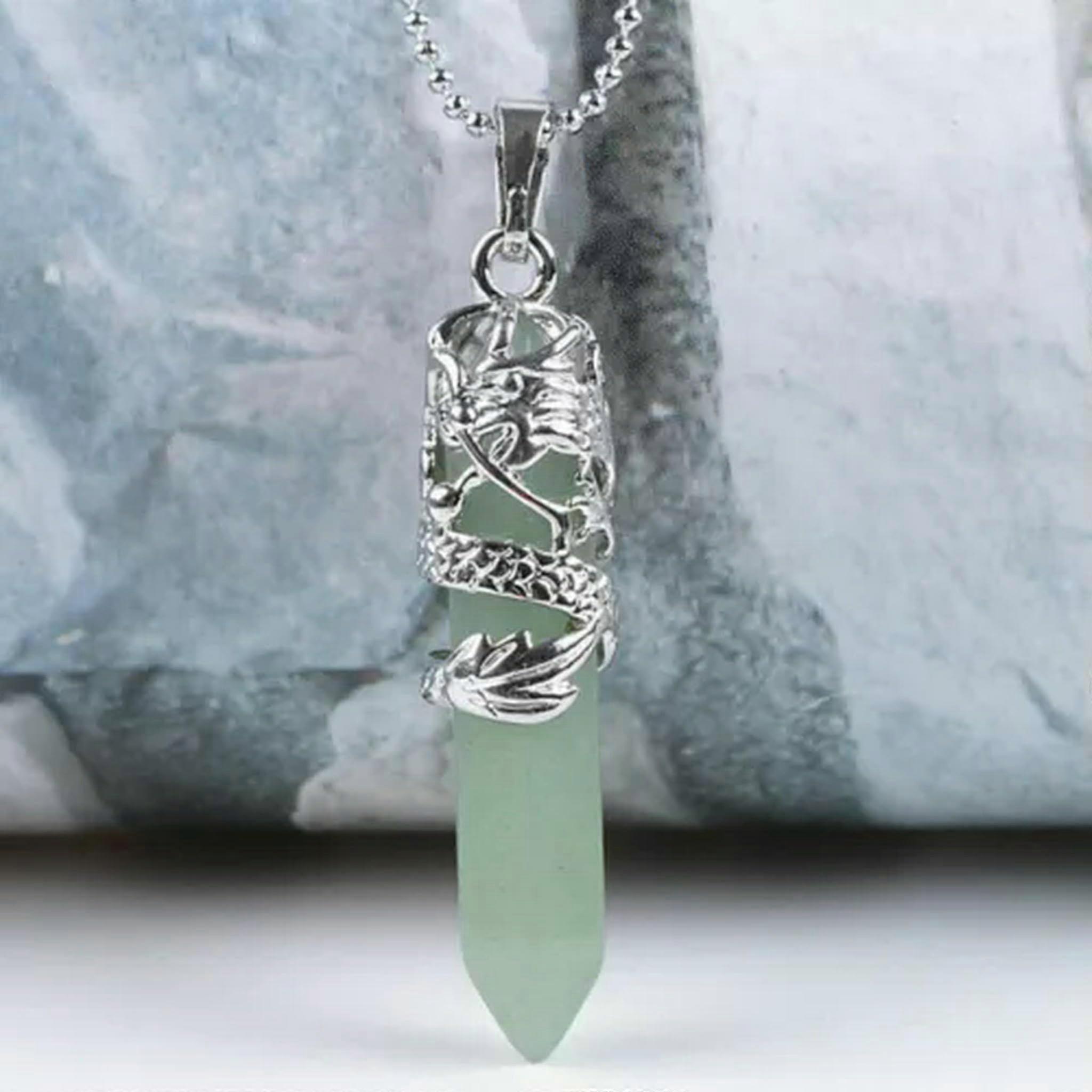 Mode Quartz Crystal Point Gemstone Pendant Necklace Stone GiftLight Green