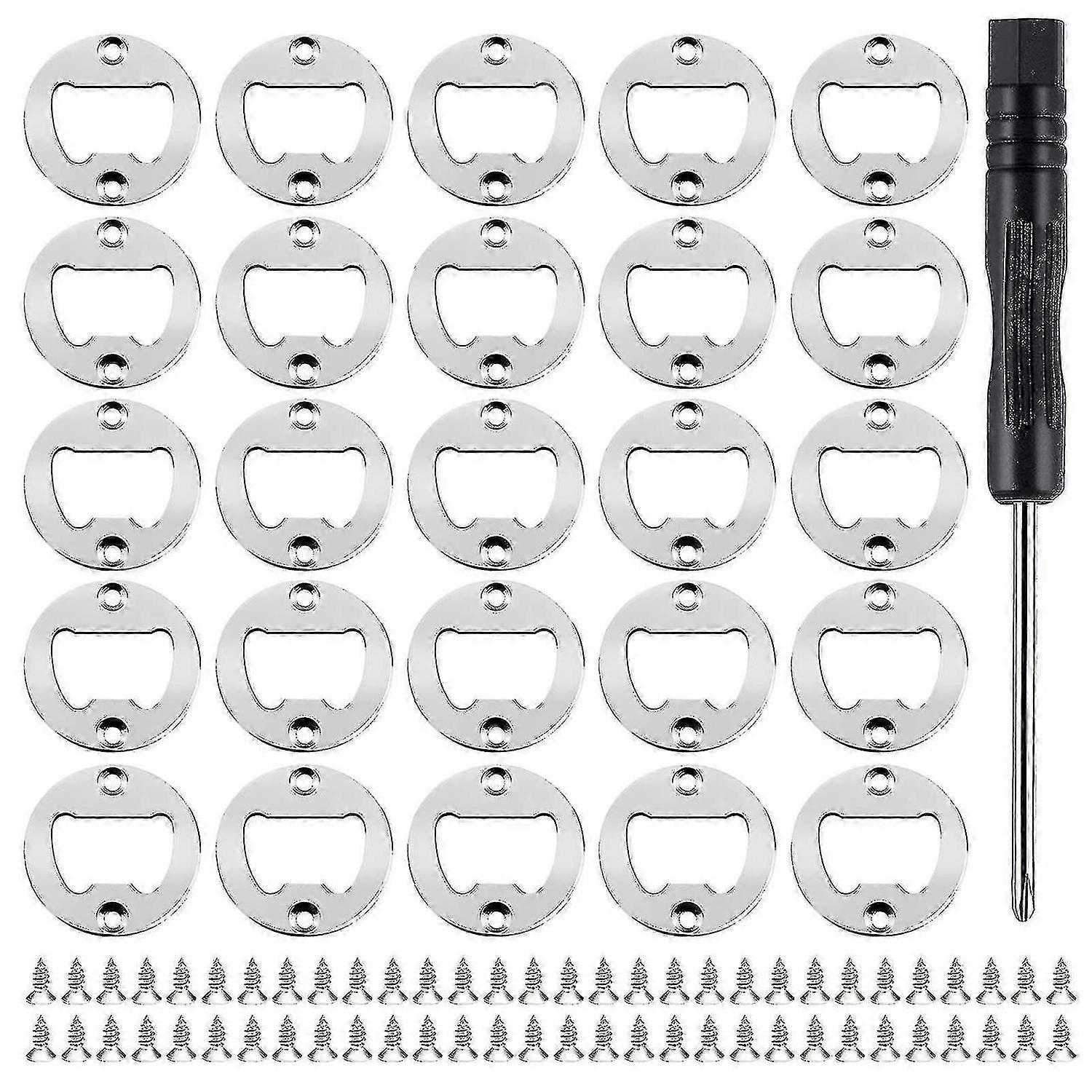 25 Pcs Diy Bottle Opener Insert Kits, Rustproof Inserts + 50 Screws Screwdriver Metal Beer Hardware 