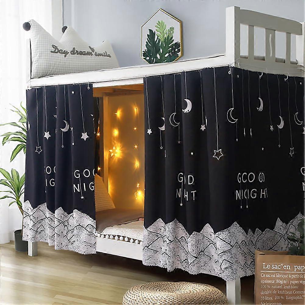 Bed Curtain Bunk Bed Tent Dormitory Privacy Blackout Canopy 2x1.15m Black 3Pcs