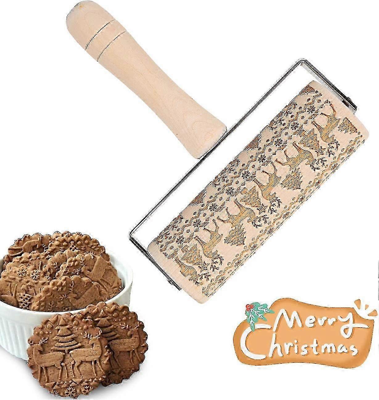 Christmas Wooden Rolling Pin, 3d Wooden Rolling Pin, Embossed Rolling Pin, Engraved Rolling Pin SZRH A-F