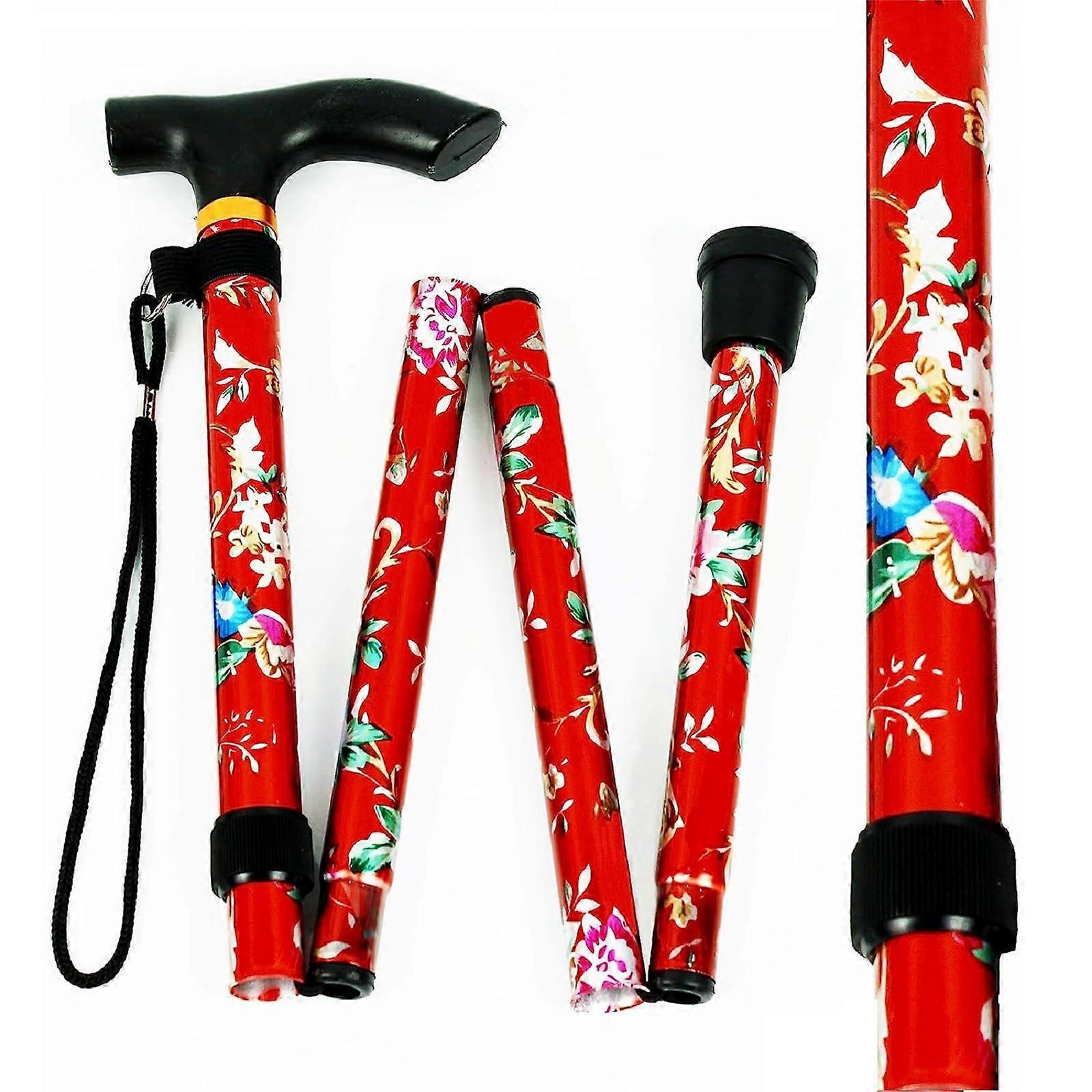 Men's Foldable Walking Stick, 4 Sections, Aluminium Alloy for Hiking, Camping