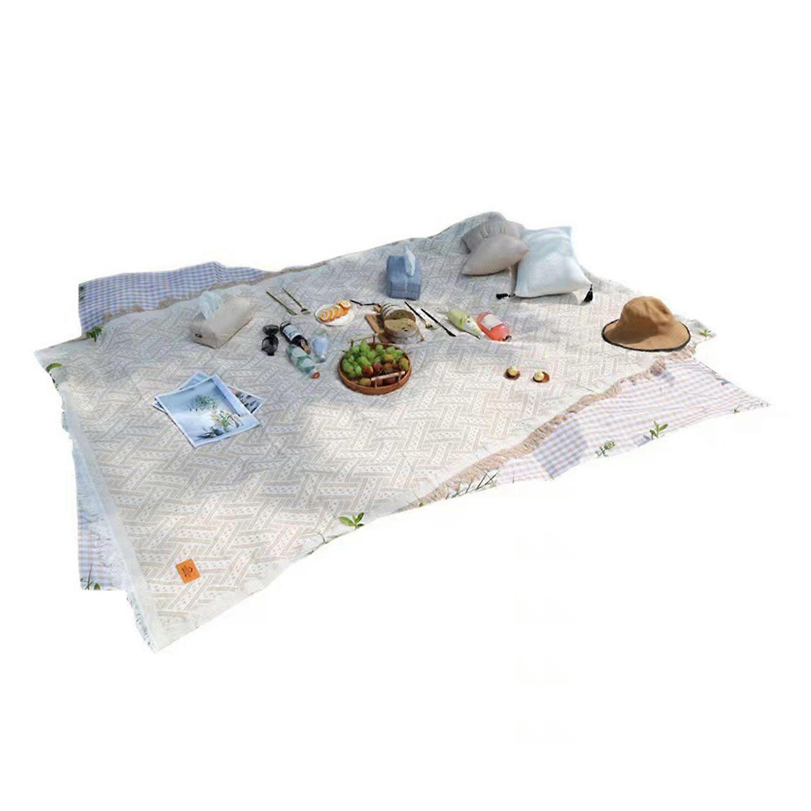 ピクニックブランケットコットンポリエステルブレンド洗濯機ウォッシャブルピクニックマット屋外キャンプ用ホワイト180x180cm / 70.9x70.9in YMHC