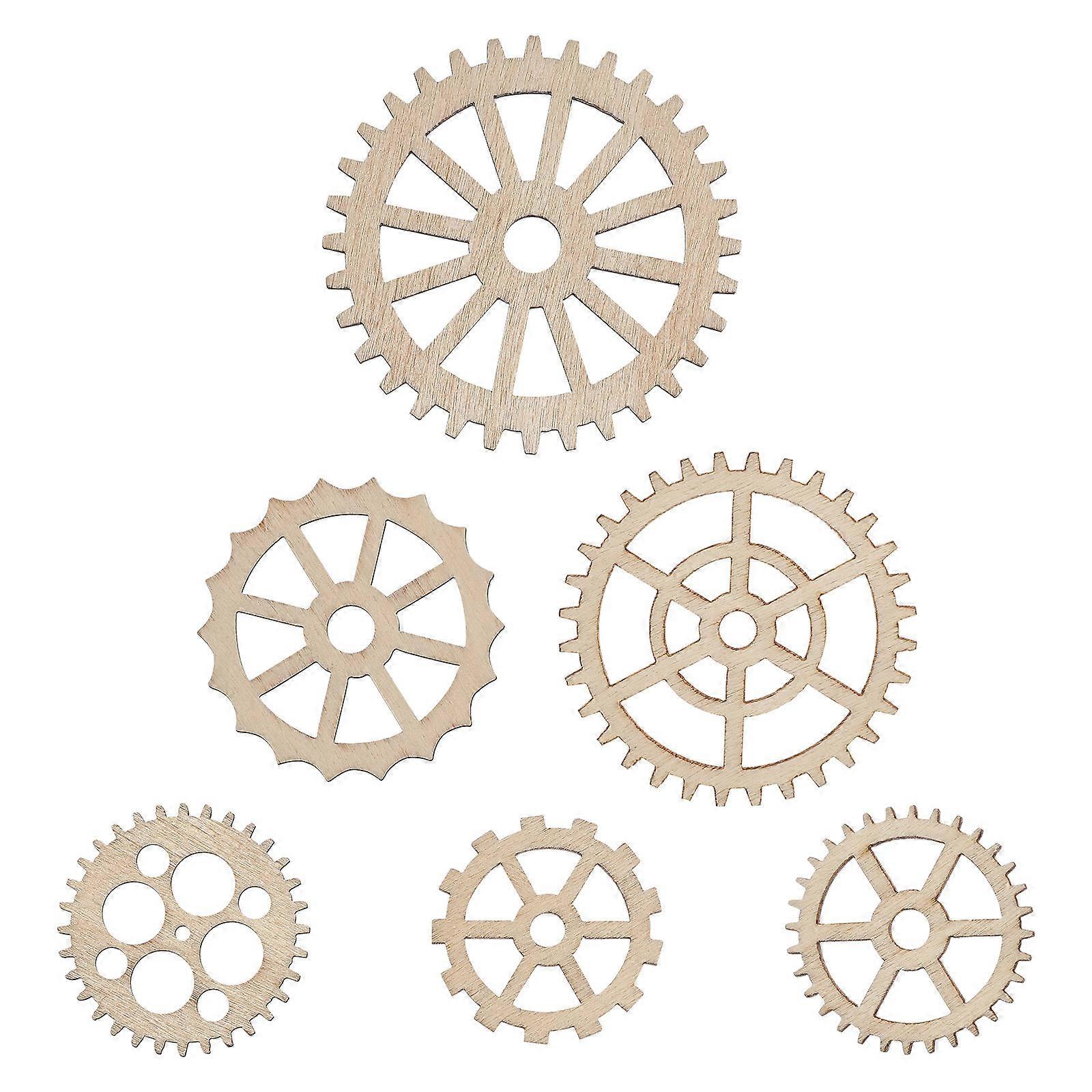 50pcs Mini Wooden Gear Cutouts DIY Craft Decorations Assorted Patterns