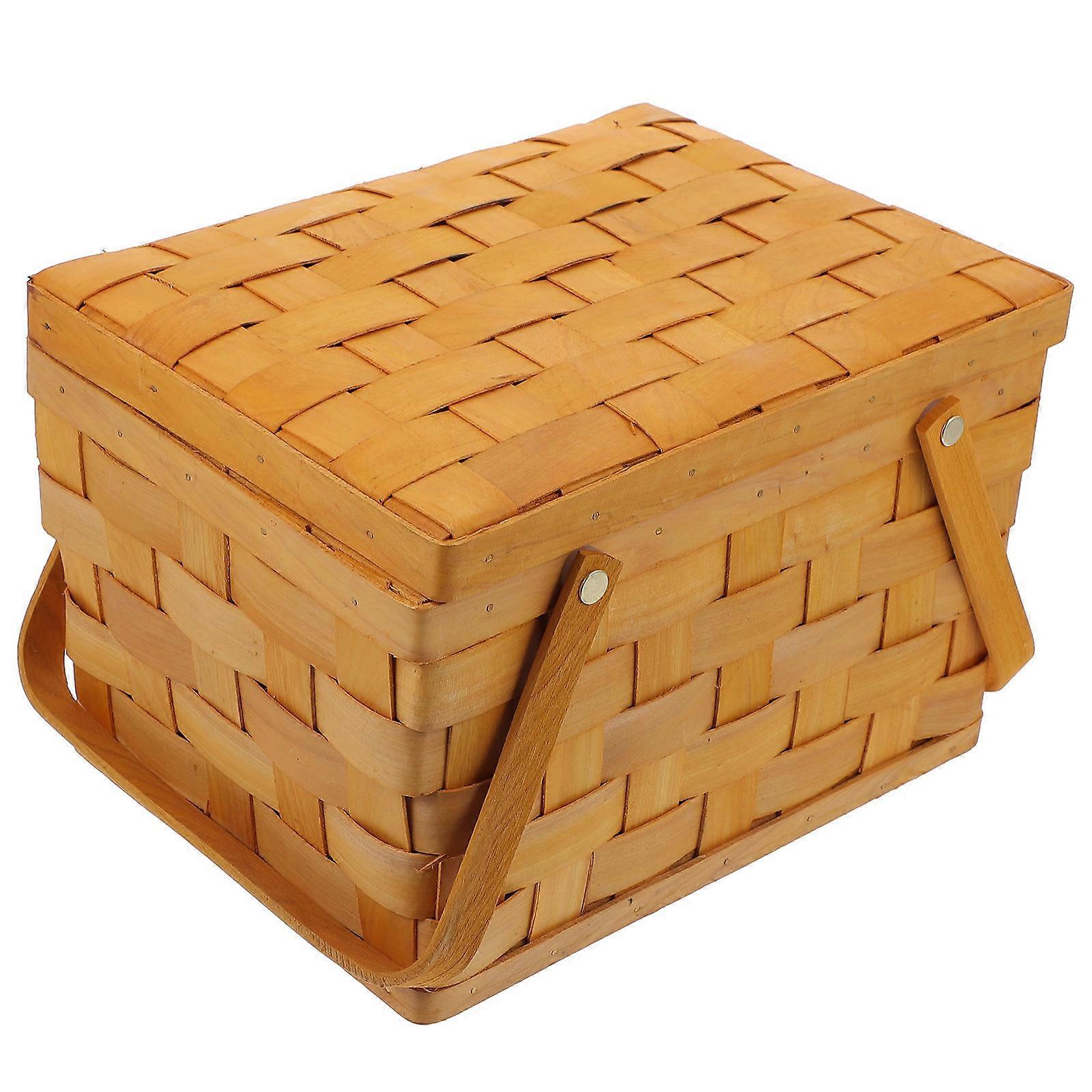 1pc Wood Weaving Picnic Basket Portable Fruit Holder Home Storage Basket