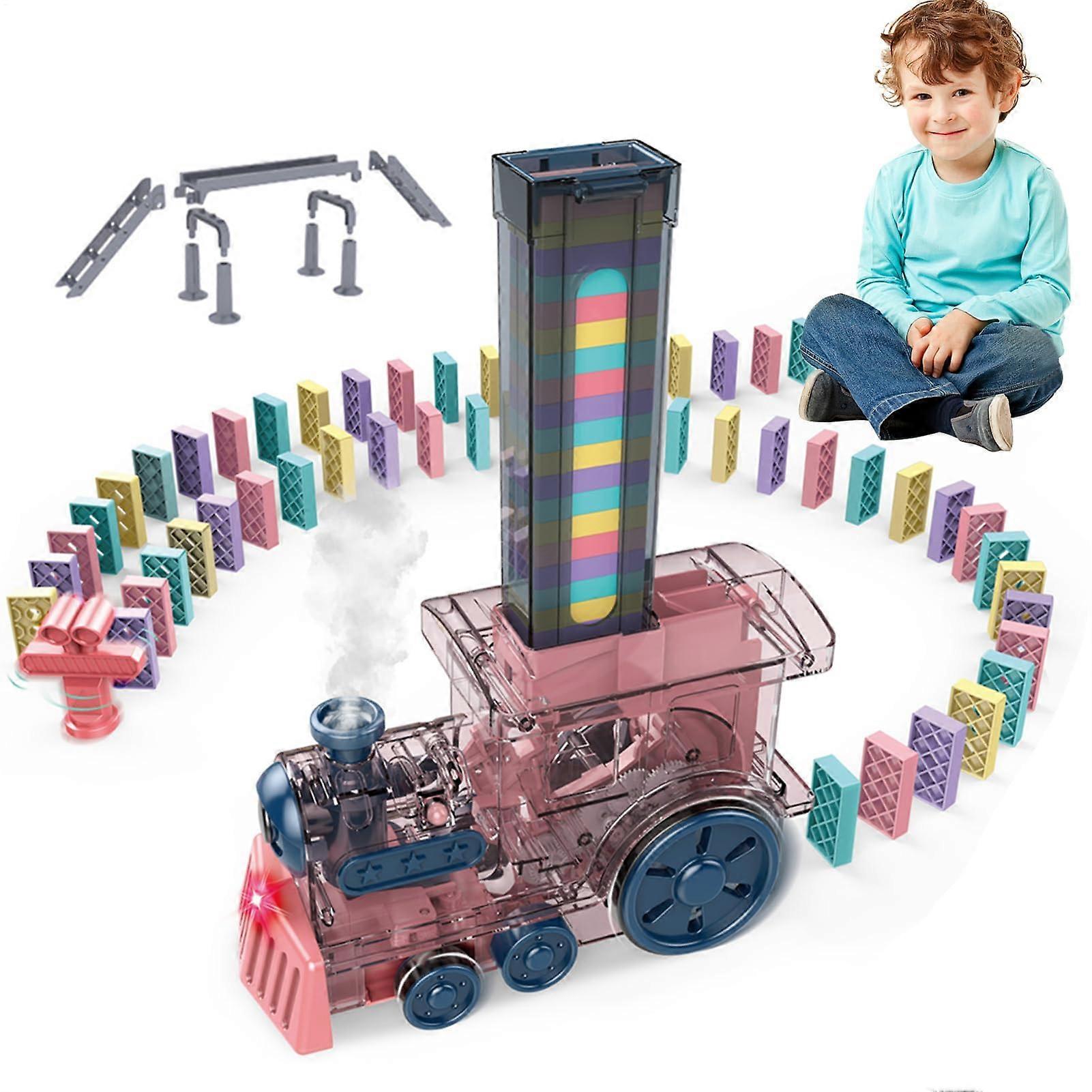 Domino Sets for Children Automatic Electric Train Dominoes Toy With Lights And Sounds Pink Trunk Toy for Toddlers