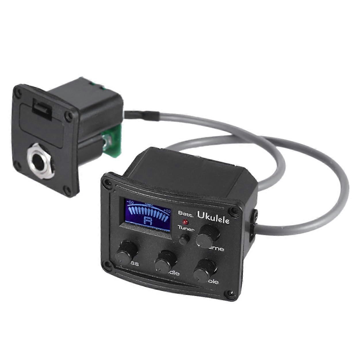 Pickup Ukulele Preamp Amplifier with Tuner and LCD Display, EQ Equalizer System for Acoustic Ukulele, Compact and Lightweight Design