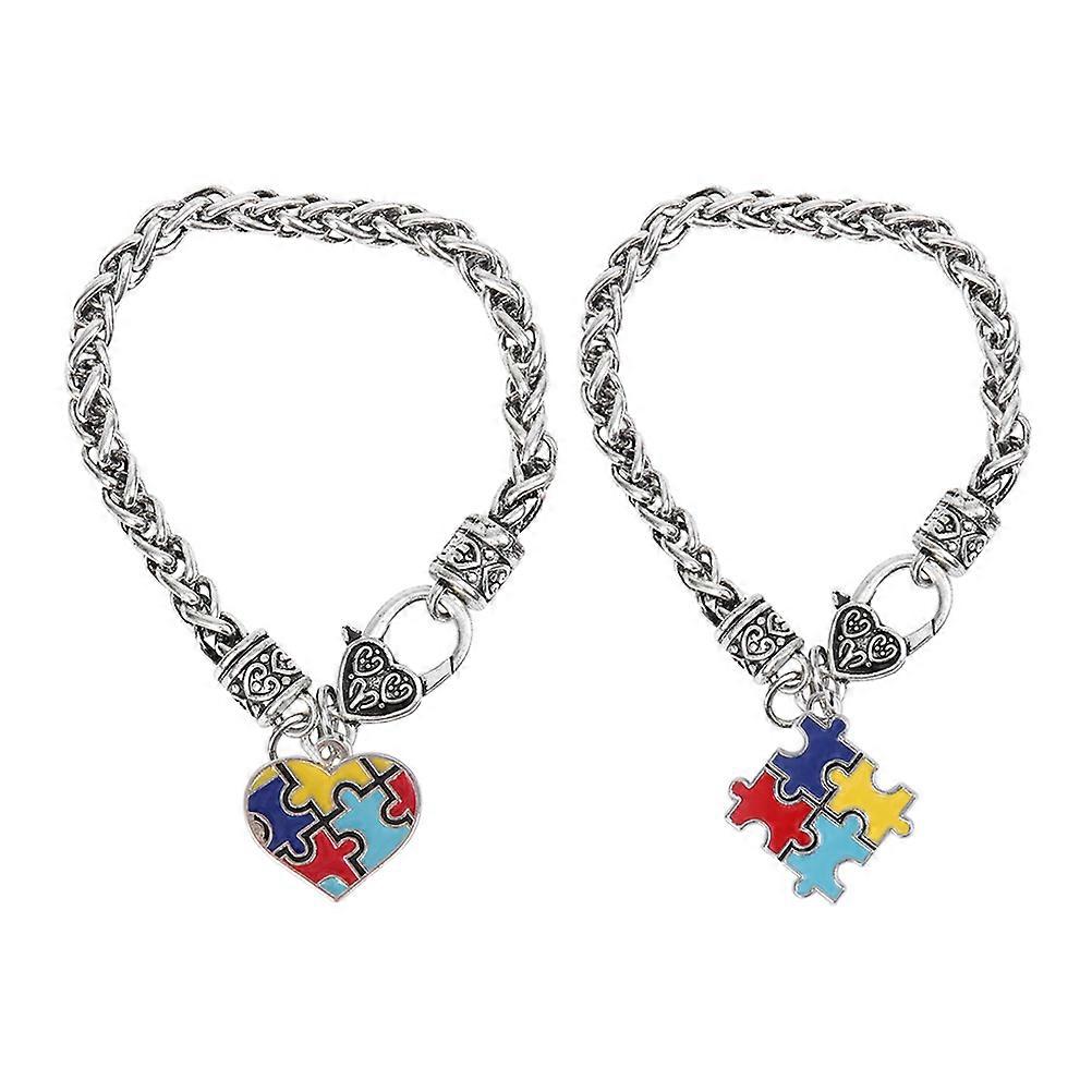 2pcs Autism Charms Creative Jigsaw Puzzle Hand Chains Zinc Alloy Bracelets for Autistic