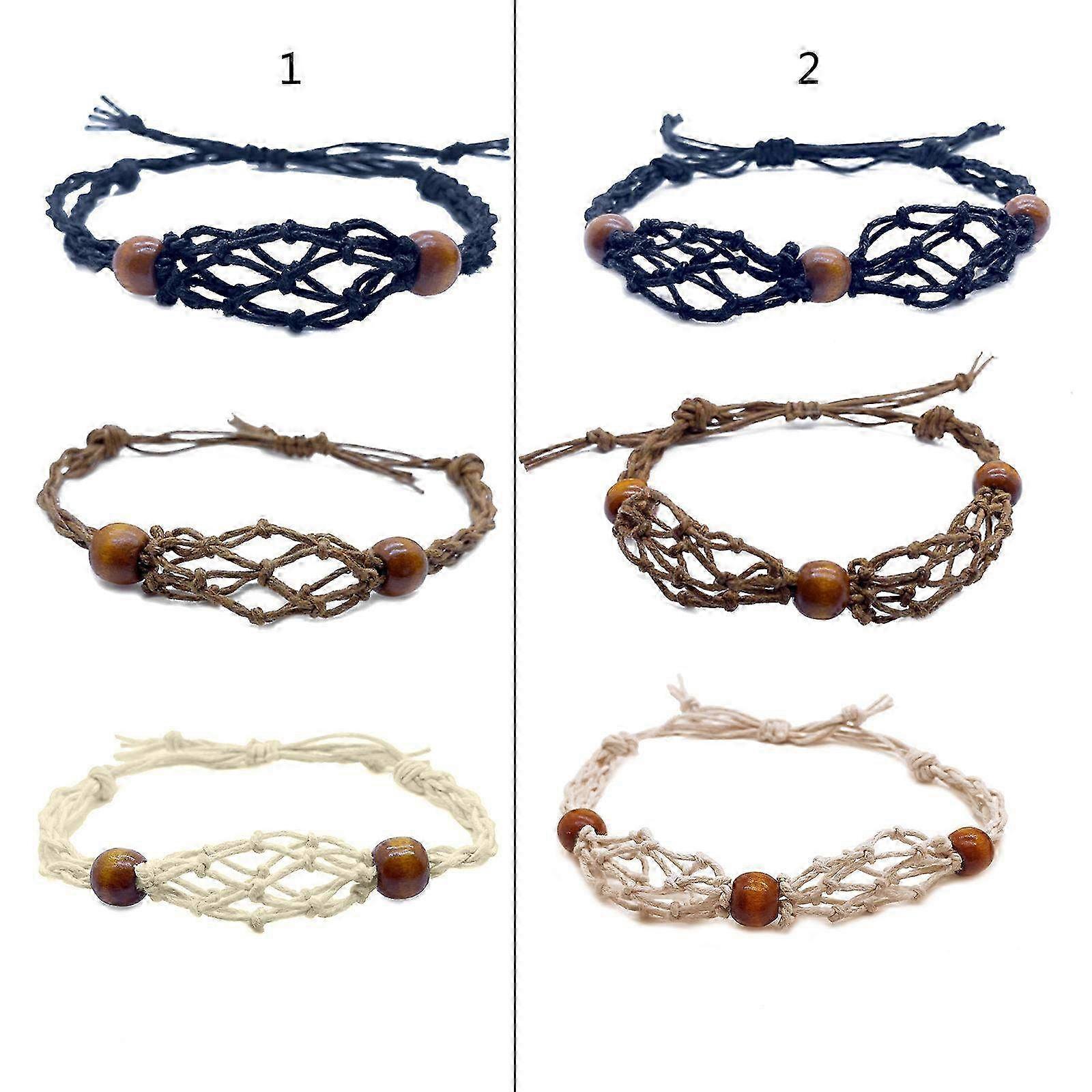 Handmade Natural Quartz Stone Bracelet with Woven Rope Net Design for DIY Jewelry Making and Empty Stone Holder Wristband