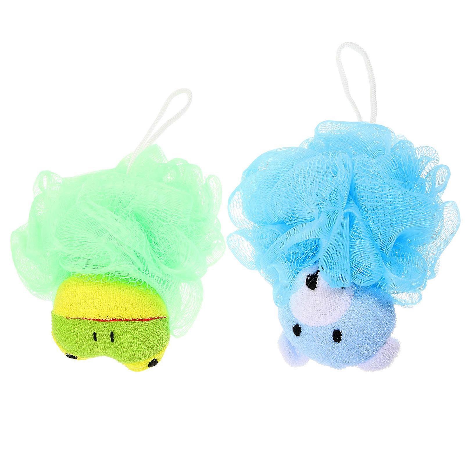 Fun Cartoon Loofah Soft Bath Sponge Assorted Color 13.00X12.00X9.00CM Baby Bathing Accessory 2Pcs