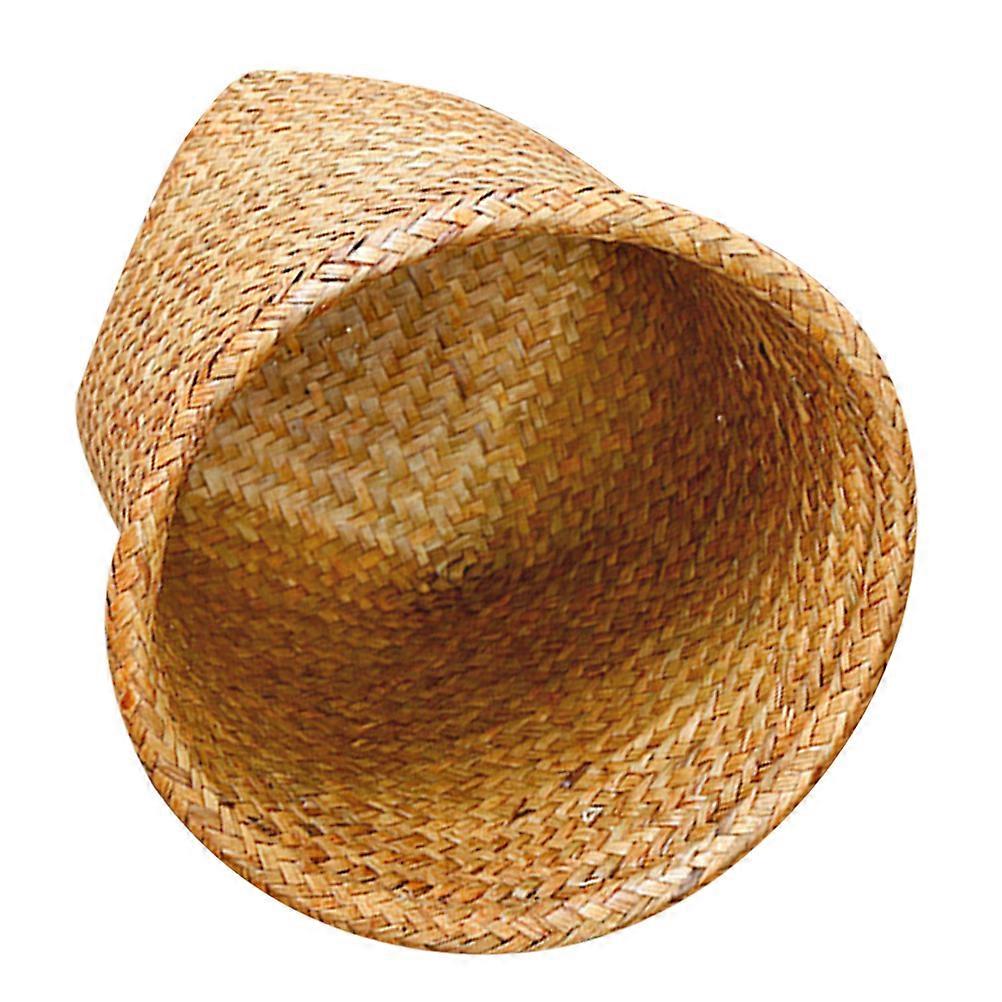Khaki Woven Basket for Desk Storage Crafted from Straw Perfect for Organizing Snacks and Small Items Size S