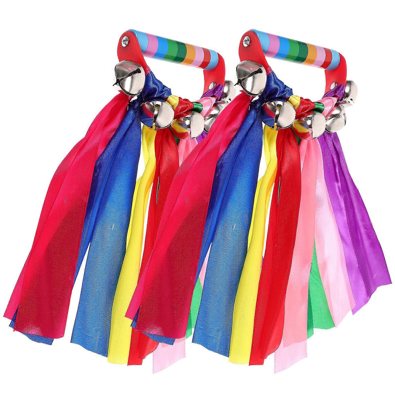 2Pcs Handheld Percussion Tambourine For Gymnastics Performance Prop In Vibrant Rainbow Color With Circular Shape