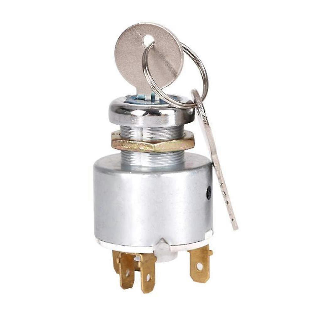 Car Ignition Lock 12V Ignition Switch, Universal Engine Start Switch, With Key, 5 Pin / 7 Pin, Silver