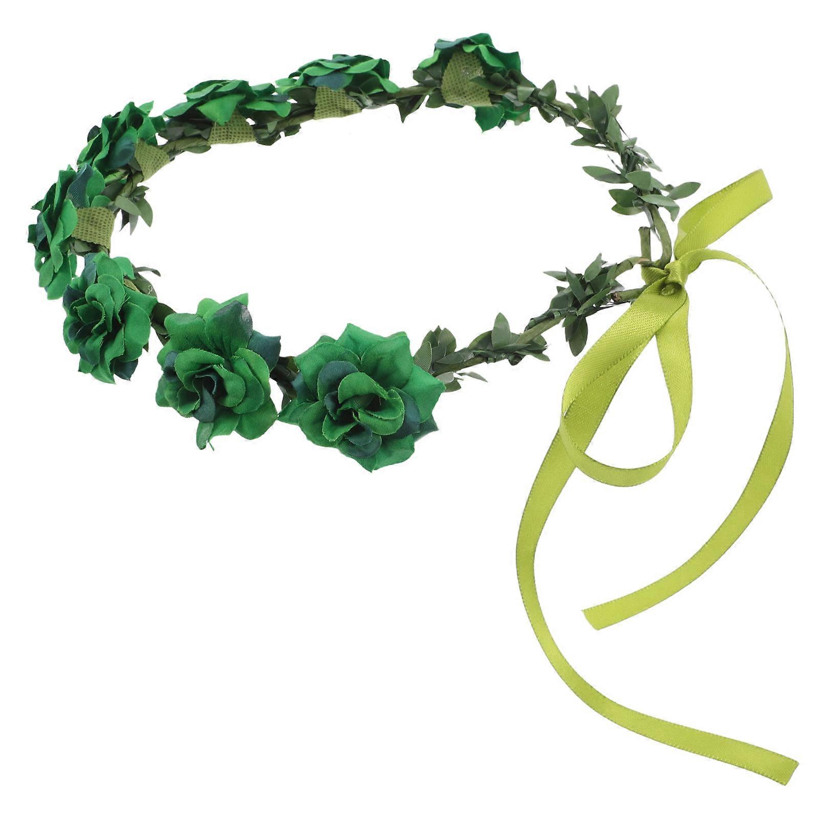 Green Irish Headband with Lifelike Fabric Flowers for St Patricks Day Decor Cloth Lightweight Comfortable