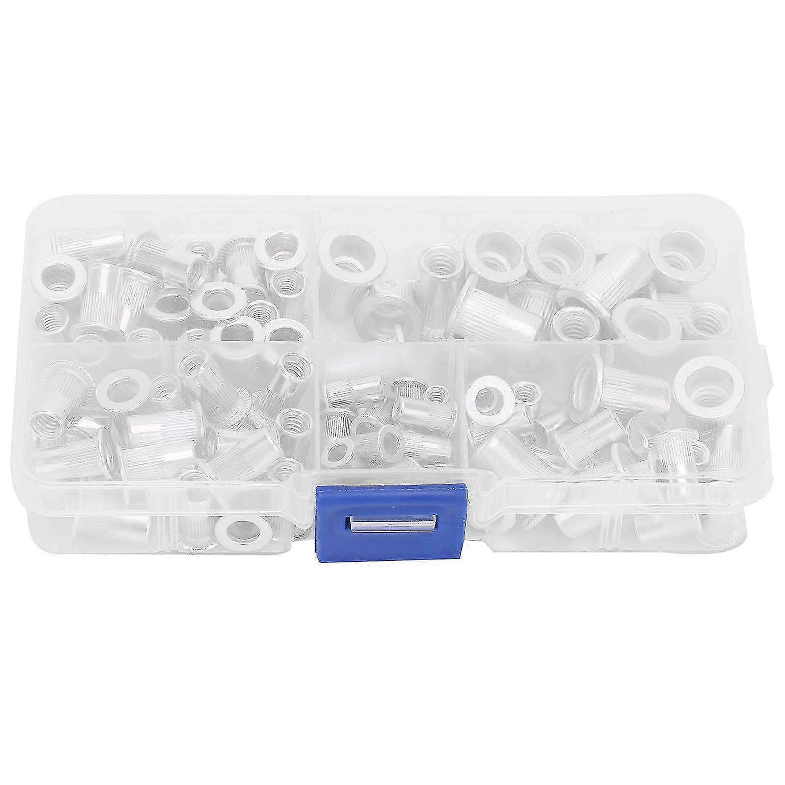 100pcs Box Aluminum Rivet Nut Set - Threaded Insert Nuts in Sizes 6-32, 8-32, 10-24, 10-32 & 1/4-20 for Durable Fastening