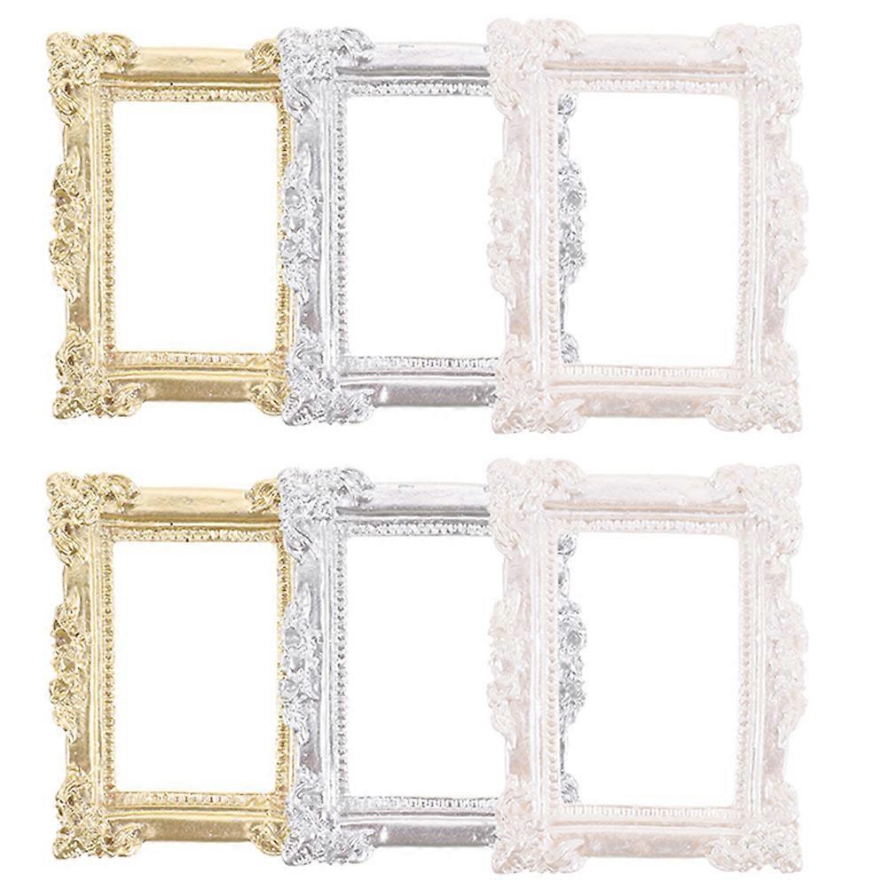Miniature Accessories Tiny Retro Resin Frames Rectangular Diy Crafts Home Decoration 6Pcs
