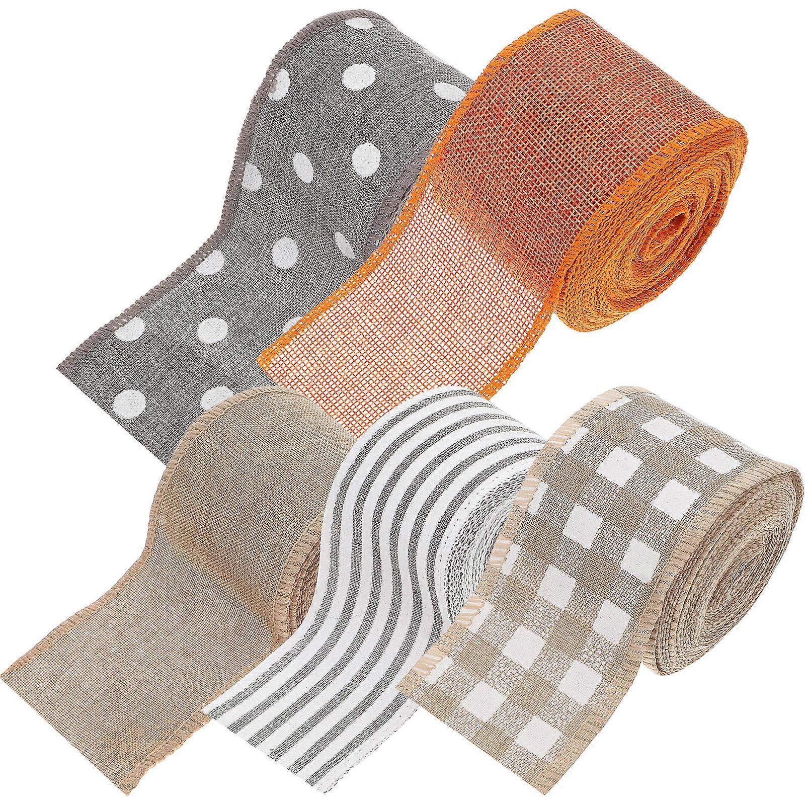 Wrapping Ribbon 5 Rolls Of Christmas Ribbon Gift Box Ribbons Wire-Edged Ribbon For Gift Giving Decoration Set