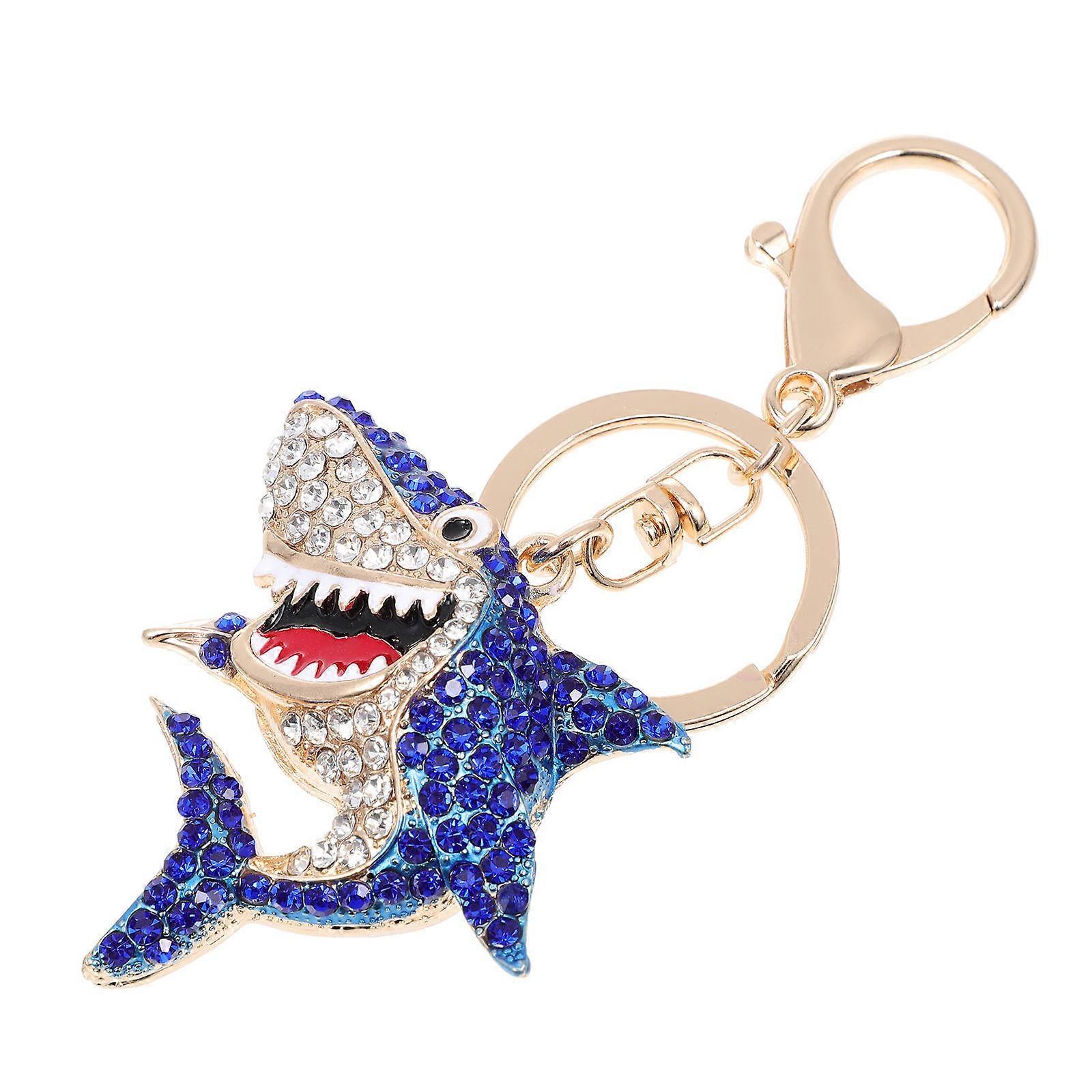 Blue Rhinestone Shark Hanging Ornament for Car Key Pendant and Bag Decor, Zinc Alloy, Durable