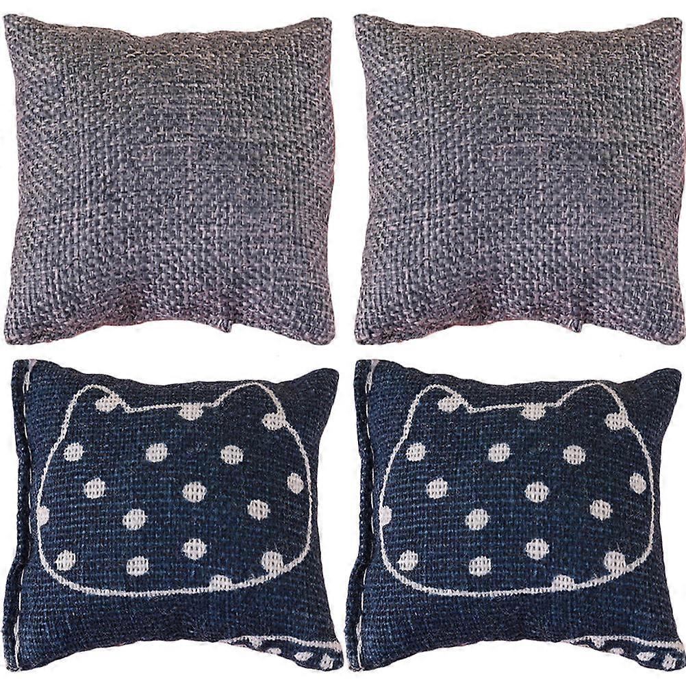 Decorative Fake Pillows 4Pcs Mini House Design Square Pillows For Miniature Landscaping Scene Dollhouse Decorations