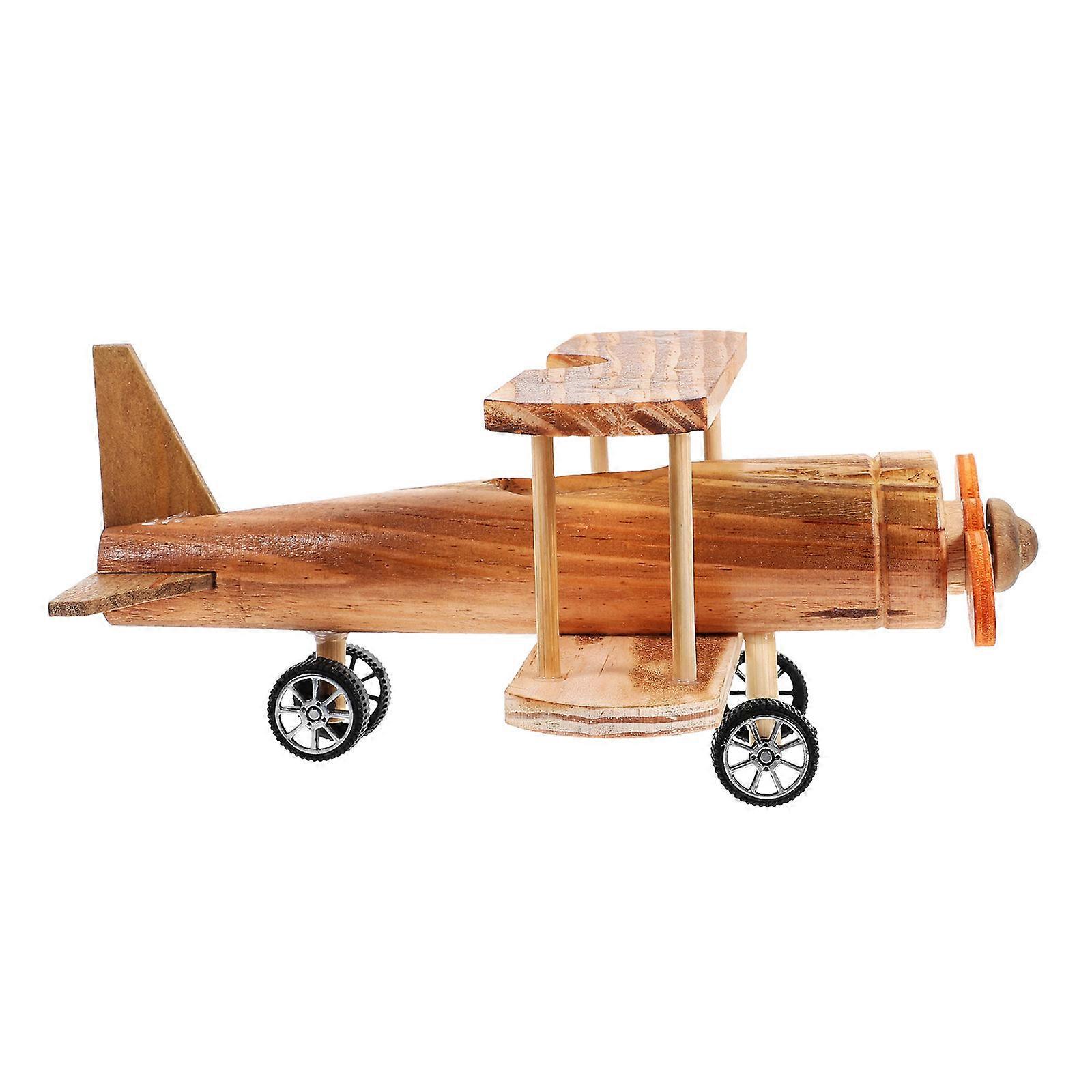 Wooden Biplane Model for Decoration Safe Durable and Reusable Beige Color Fits Retro Scenes 7 inches