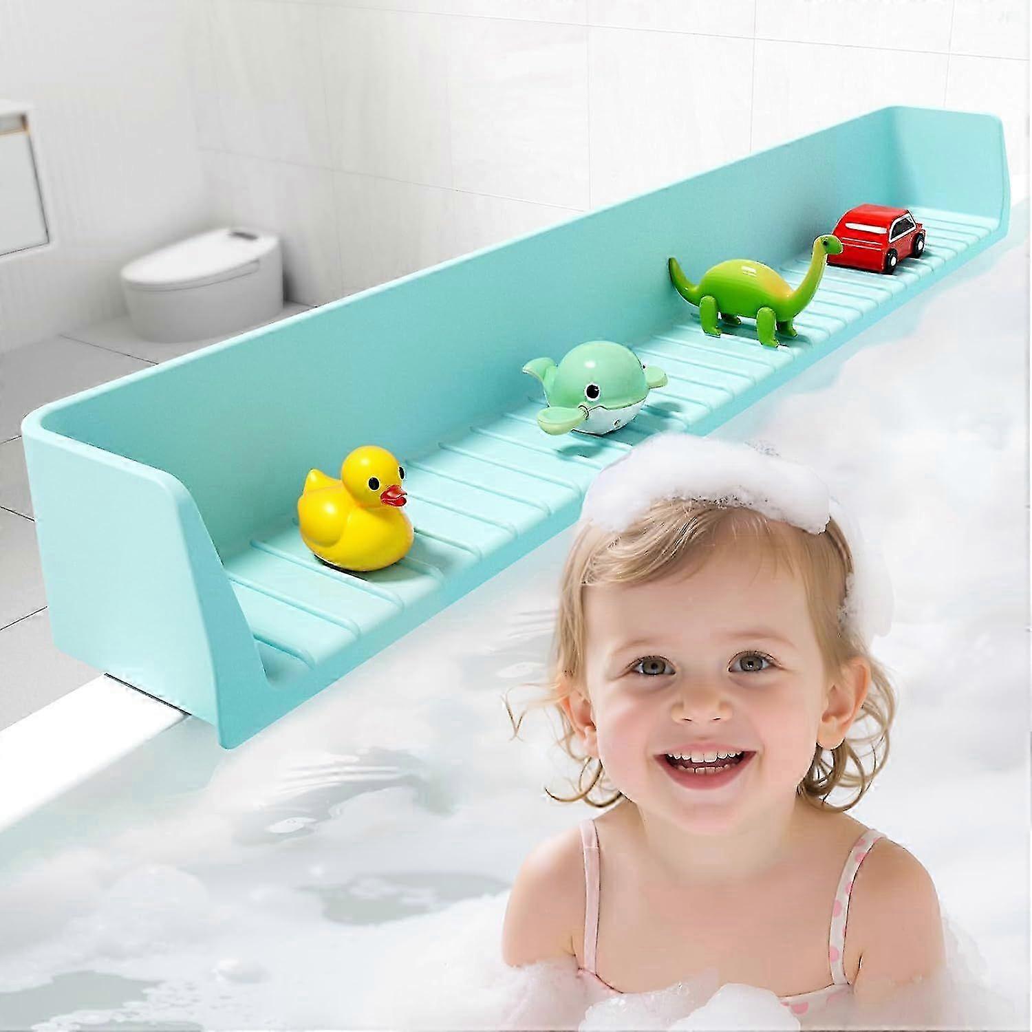 Bathtub Splash Guard with 11 Strong Suction Cups, Toy Tray Holder, Soft Silicone Splash Guard for Easy Clean & Fold, Universal for Tub, Bathroom Sink,