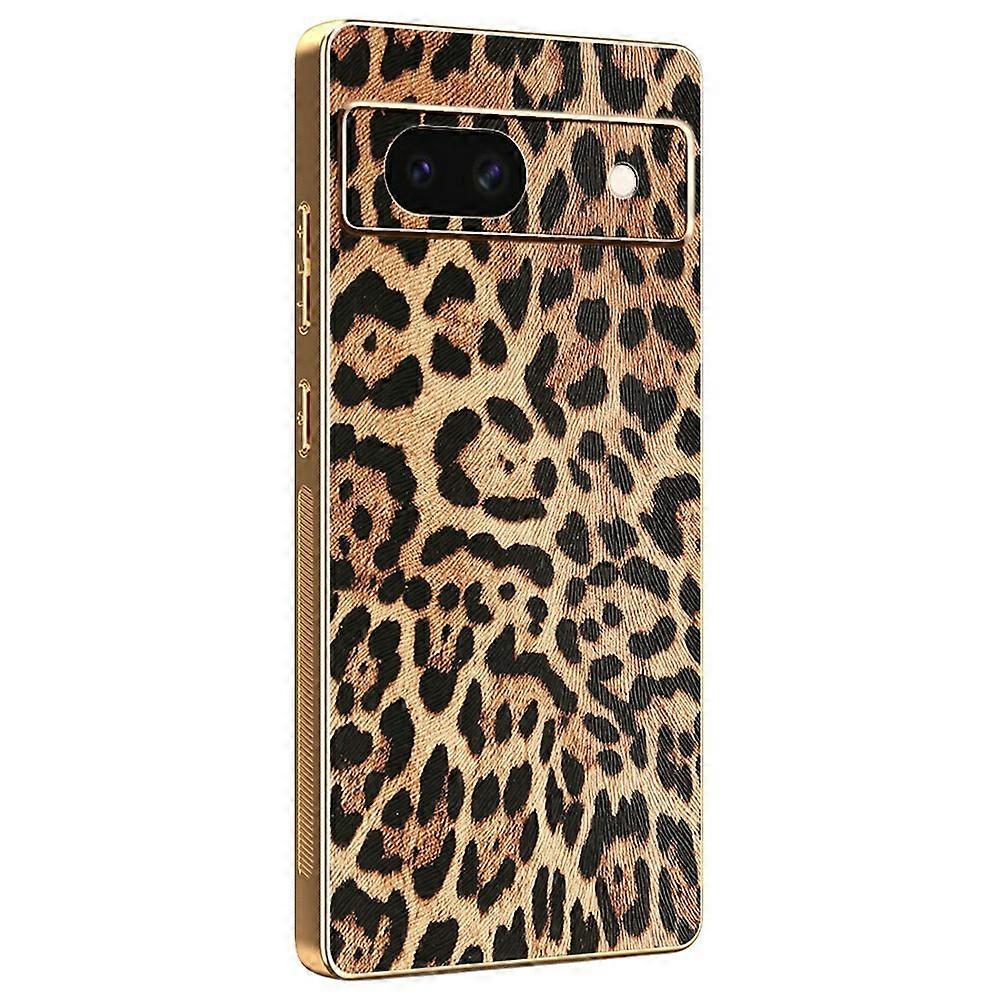 Compatible For Google Pixel 8a Case Leopard Print PU Leather Coated TPU + PC Electroplating Phone Cover