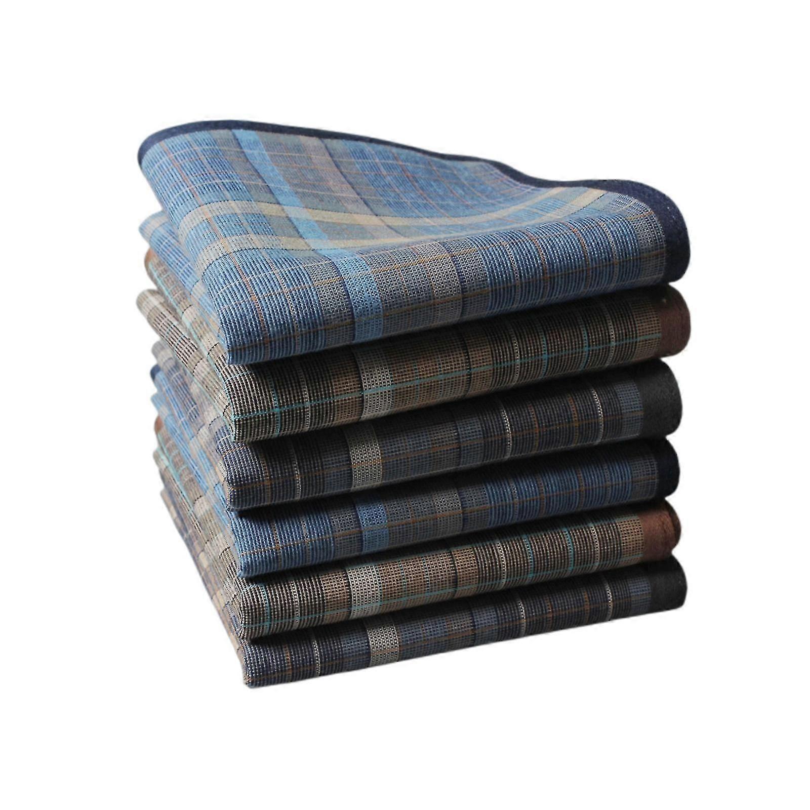 6pcs Cotton Men's Handkerchiefs Soft Stripe Checkered Pattern Pocket Squares
