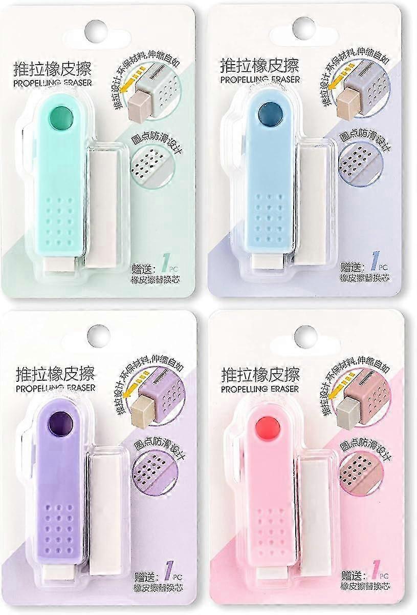 4 Pack Sliding Retractable Click Eraser Assorted Soft Colors Pastel Erasers Push Pull Aesthetic Erasers with Plastic Sleeve for Students Kids, School