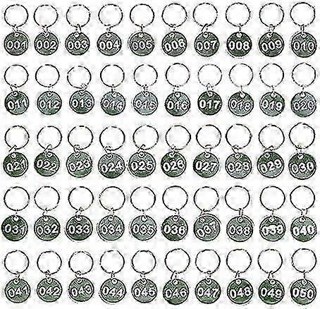 Aluminum Number Key Chain Tags, 1-50, Engraved, for Locker & Gym, Key Rings Included