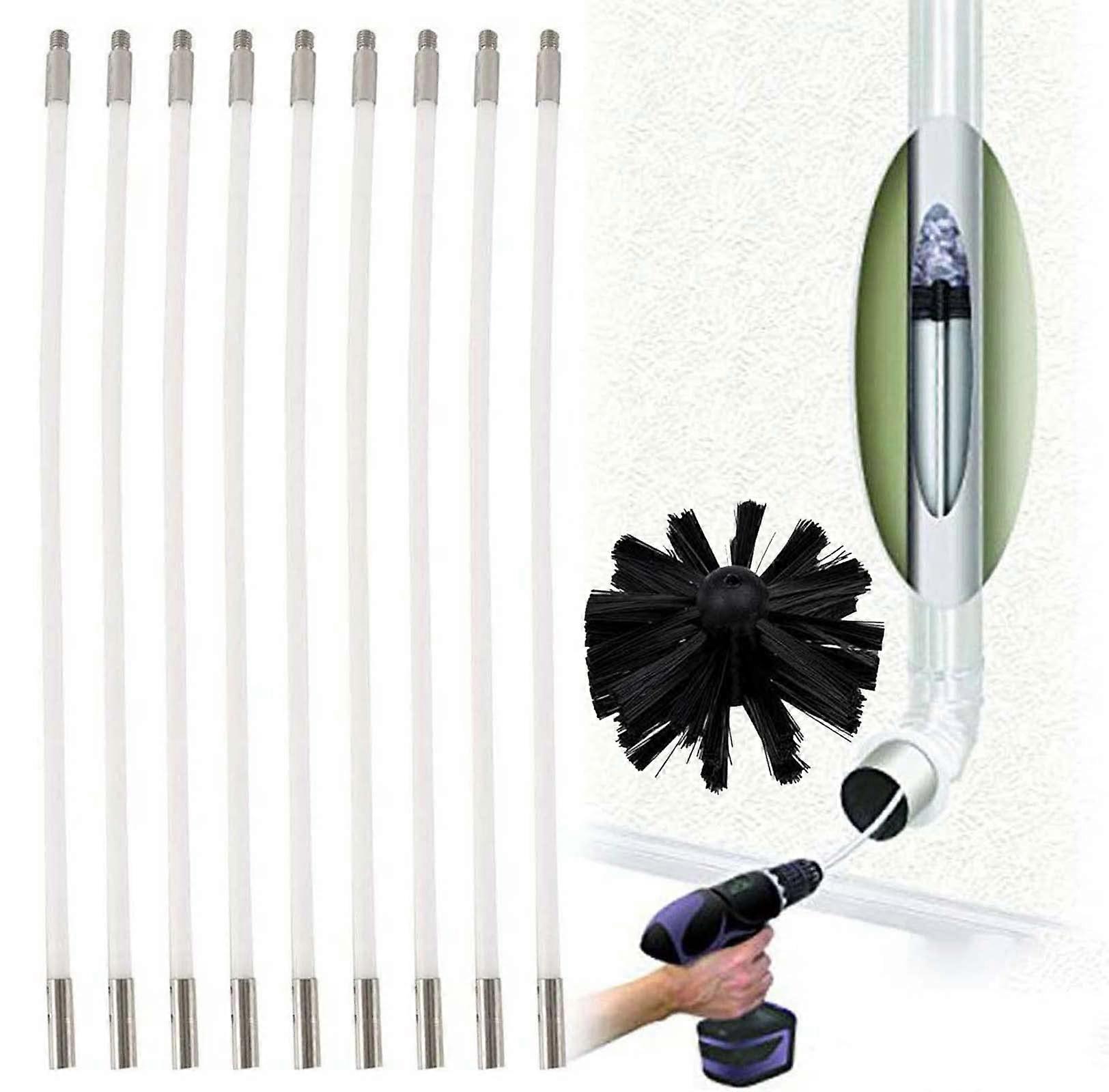 Chimney Cleaning Brush Kit with 12 Flexible 410mm Rods, 100mm Brush Head, and Hexagonal Rod for Boiler and Ventilation Pipes