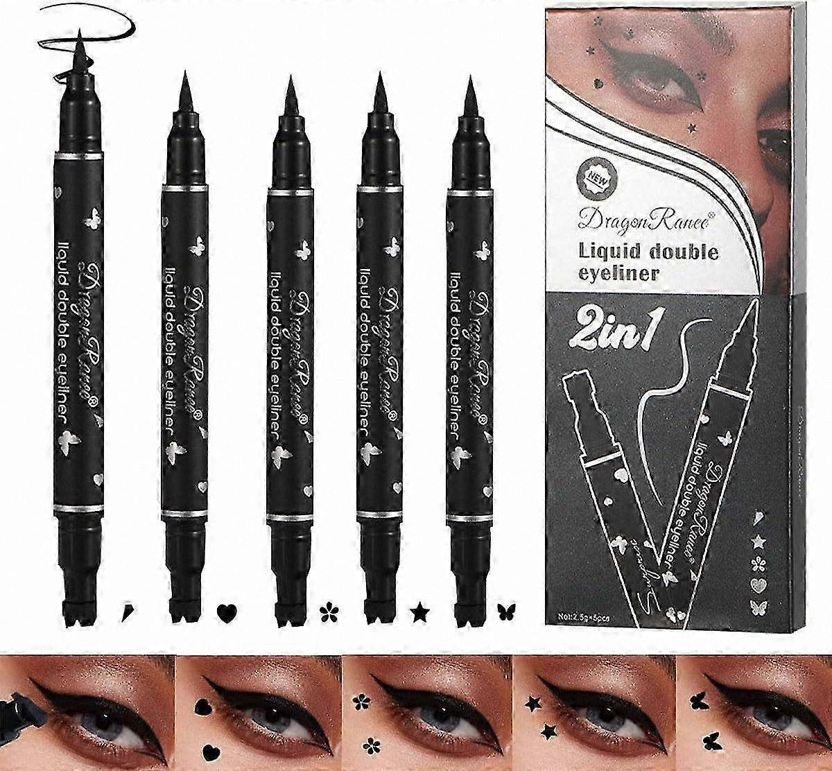 5-Pack Dual-Tip Eyeliner Stamp Kit, Smudge-Resistant Waterproof Makeup Tool for Precise Eye Art