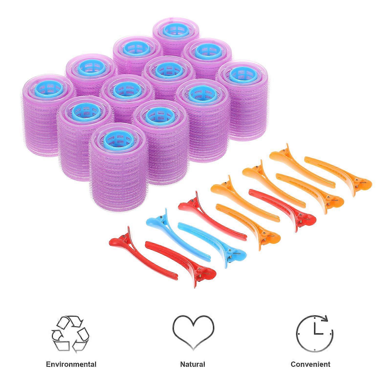36PCS Heatless Hair Rollers Set Self-Adhesive Rollers Curlers Set in 3 Sizes with 12PCS Hair Clips DIY Curling Tool