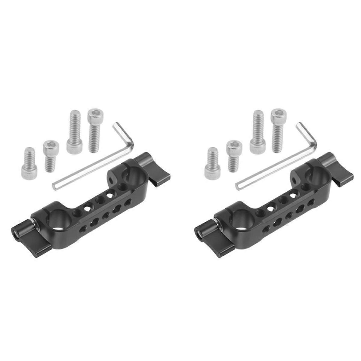 2X Dual 15mm Rod Clamp Railblock with 1/4 Screw Holes for DSLR Camera Rod Shoulder Support for Follo