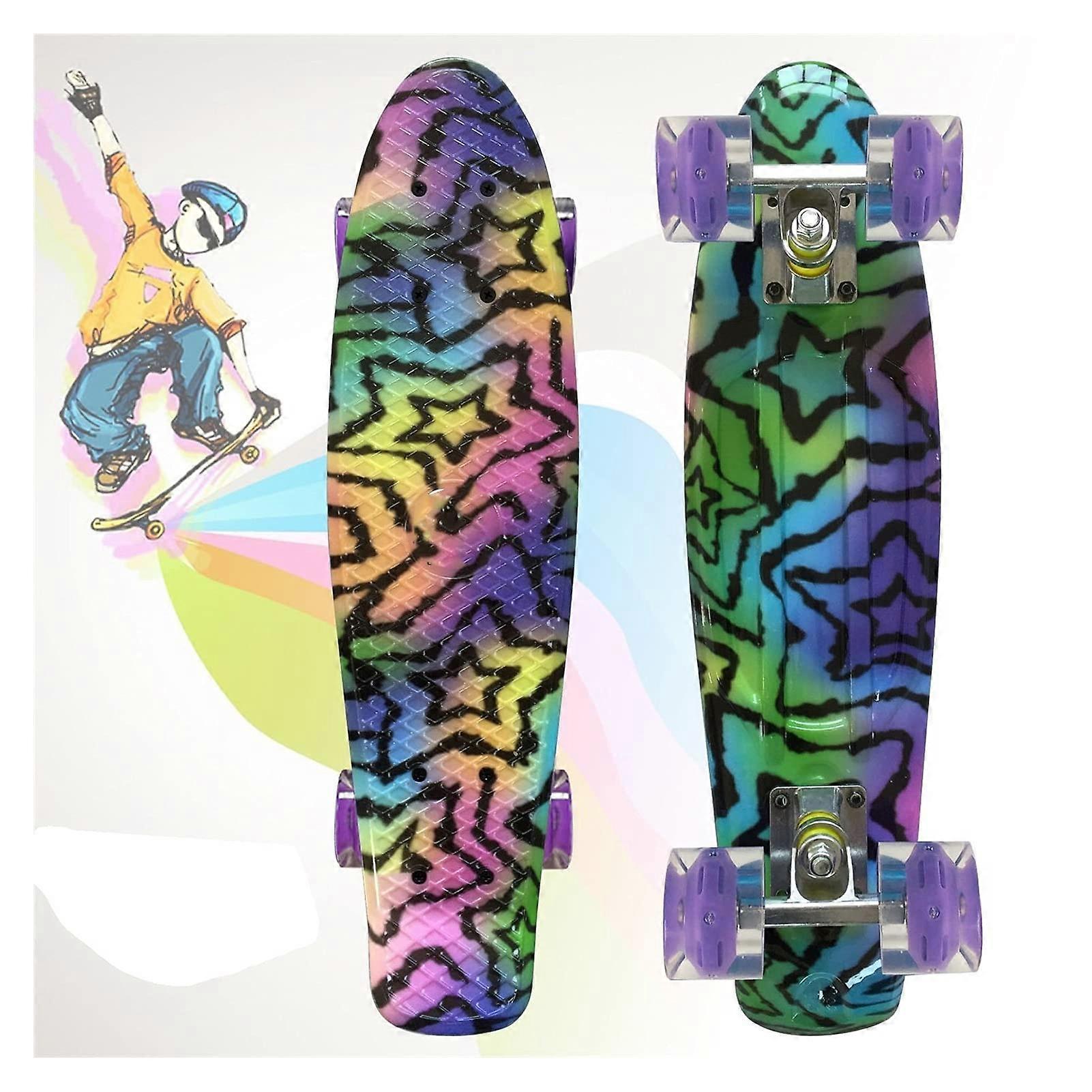 Skateboards 22Inch Kid Fish Board Maple Cruiser With Trucks, Wheels, Bearings, Colorful Pattern