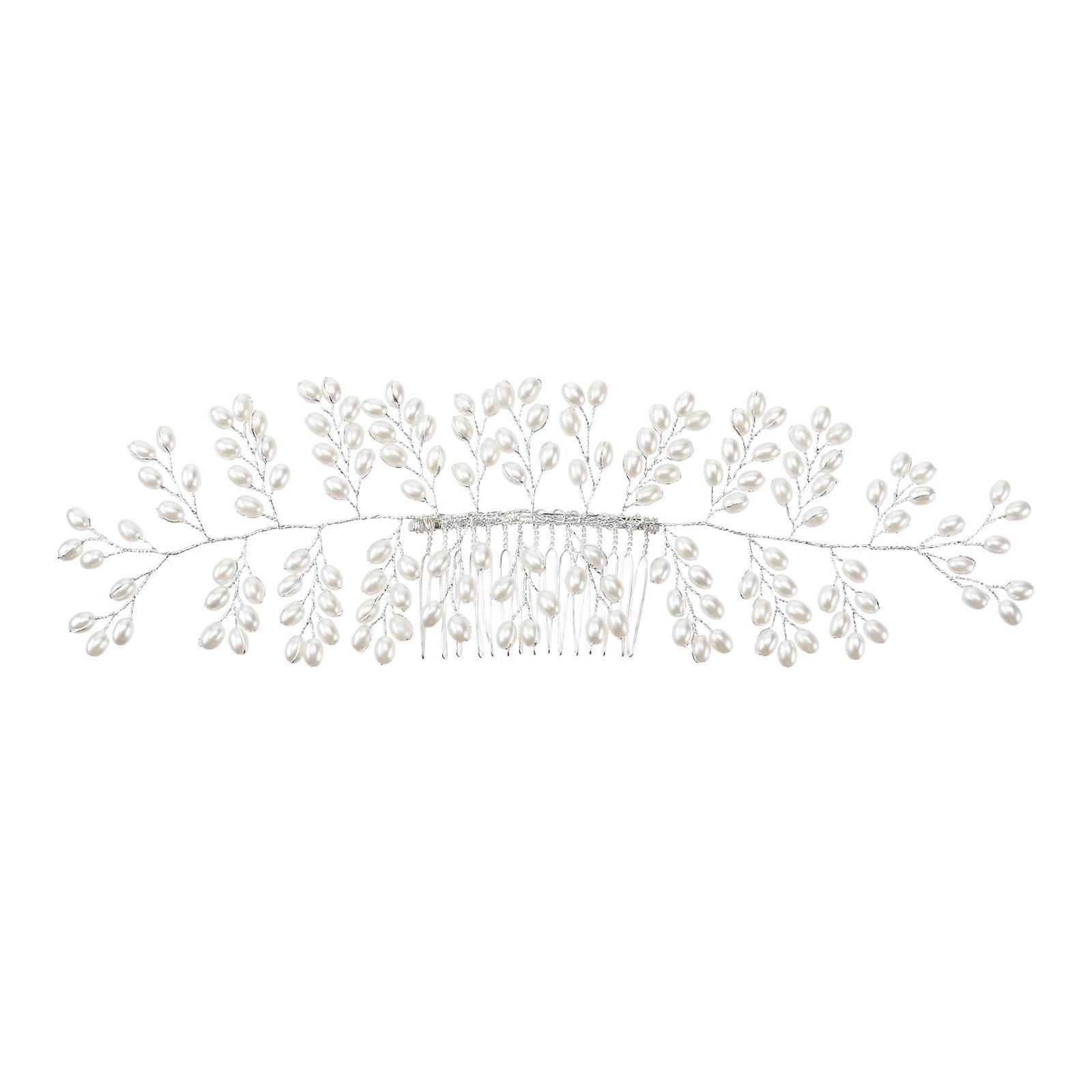 Elegant White Bridal Hair Comb with Pearls for Weddings and Parties, Alloy Material, 24 x 8 x 0.5 cm
