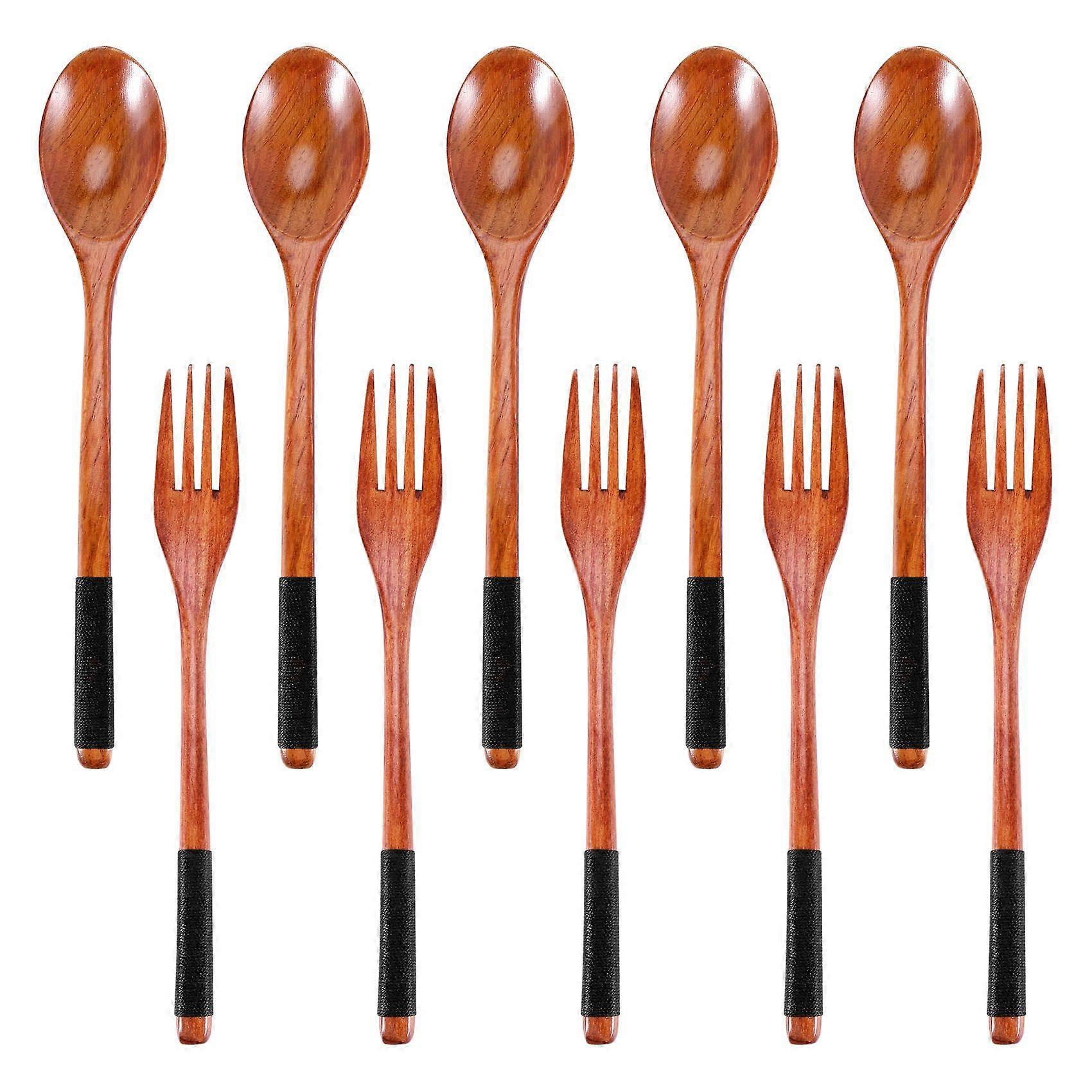 Wooden Spoons Forks Set Japanese Style Wooden Utensils Set for Eating Wood Flatware Set Reusable (B