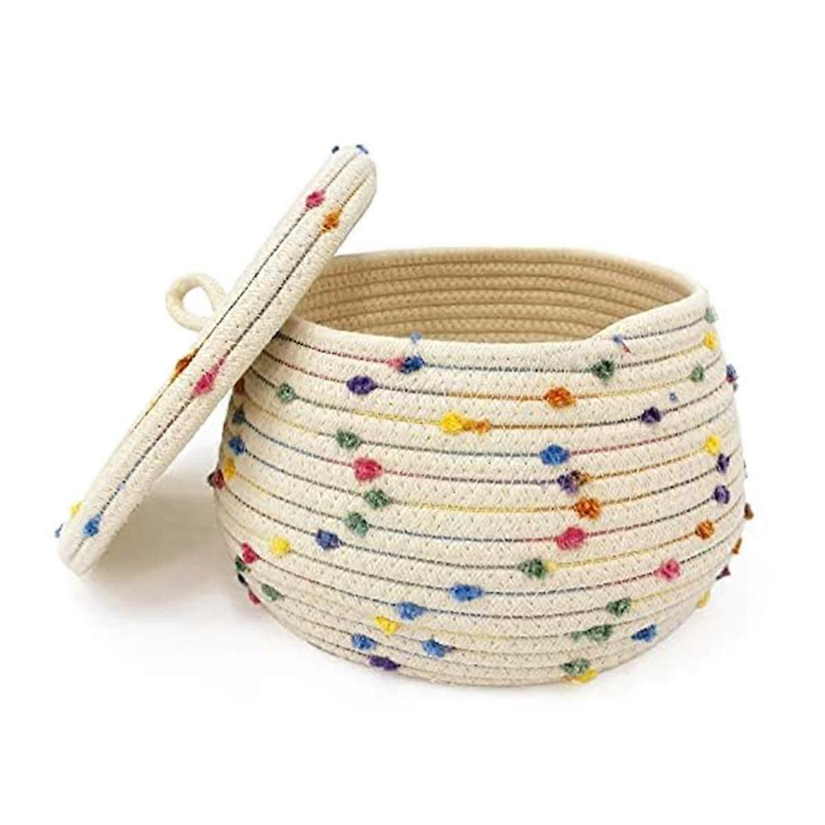 Small Rope Basket with Lid,Small Round Woven Storage Basket with Lid for Organizing, Small Decorati