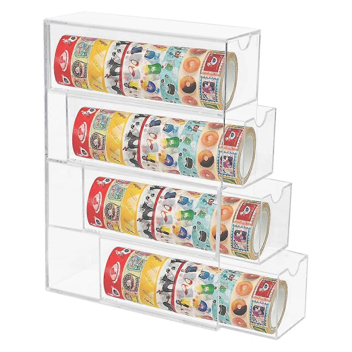 Washi Tape Organizer, 4 Drawers Stackable Plastic Washi Tape Box Organizer Storage, Clear Storage Dr