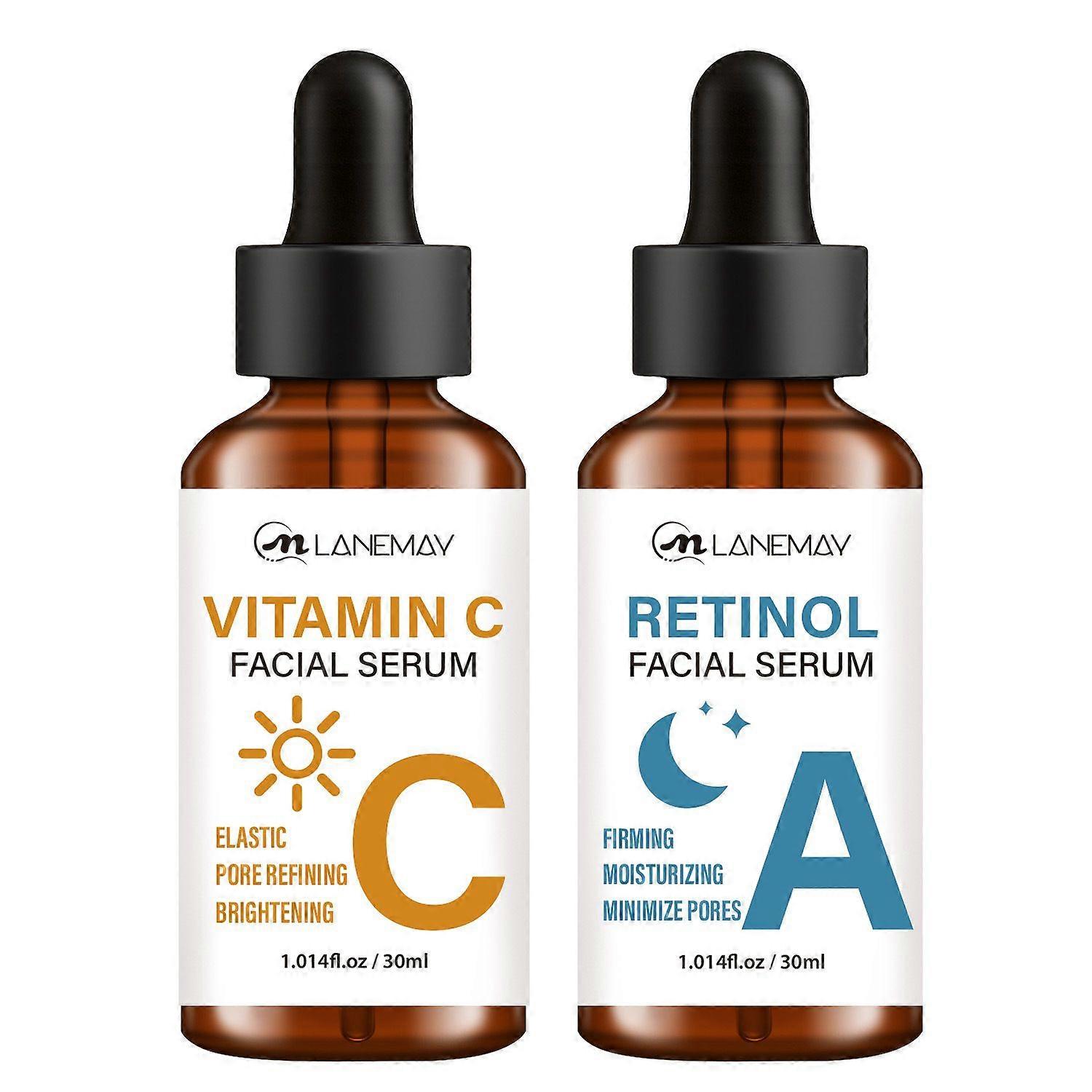 Vitamin C and Retinol Facial Essence Set - Anti-Aging Essence Liquid, Day and Night Facial Serum, Make Skin Glow and Firm