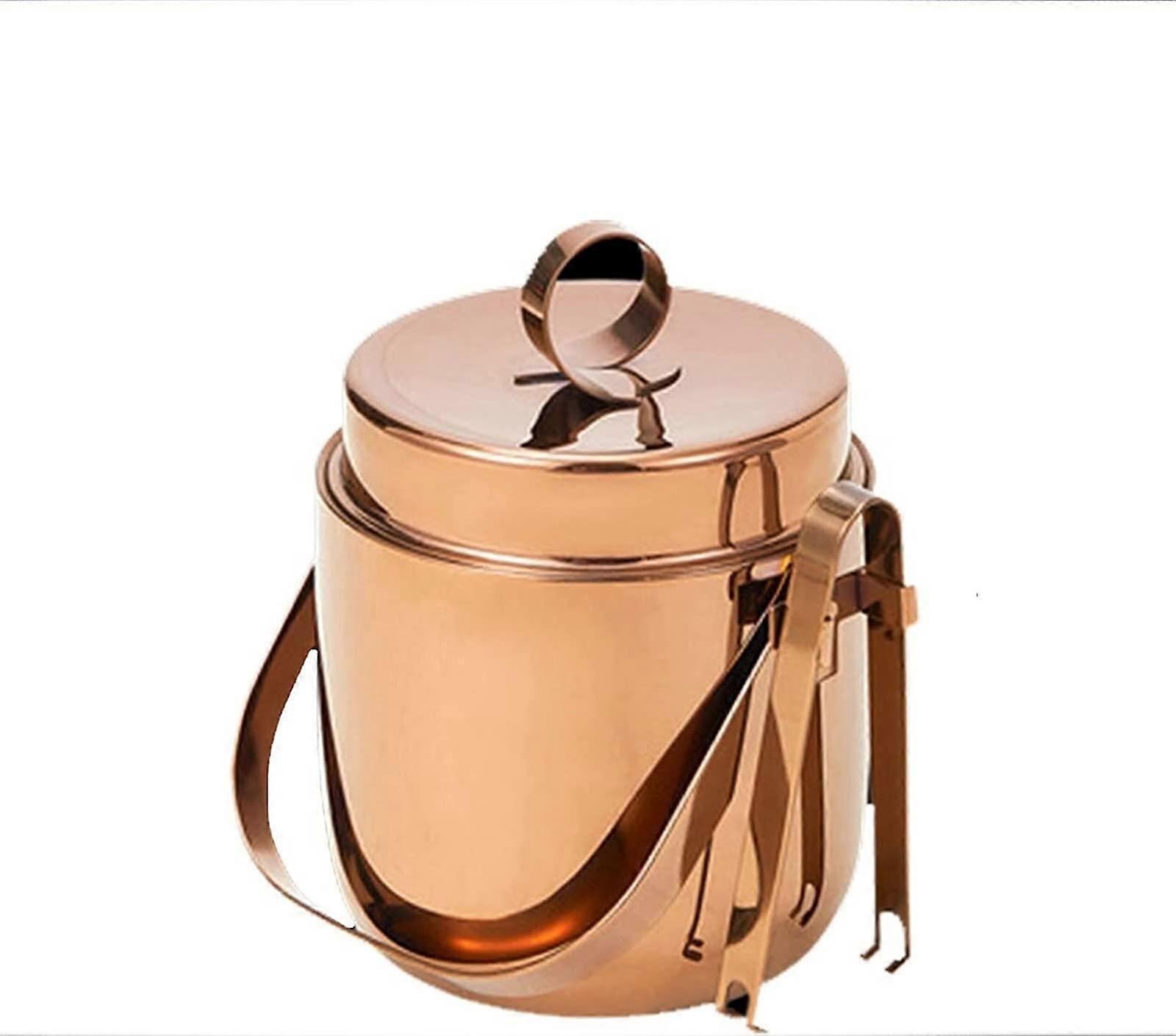 Ice Bucket Insulated Stainless Steel DoubleWalled With Lid Rose Gold With Handle Ice Tongs Kitchenware Bar Wares
