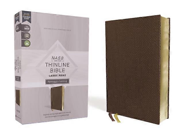 Nasb Thinline Bible Large Print Passaggio Setting Leathersoft Brown Red Letter 1 by Zondervan Leather  fine binding Book