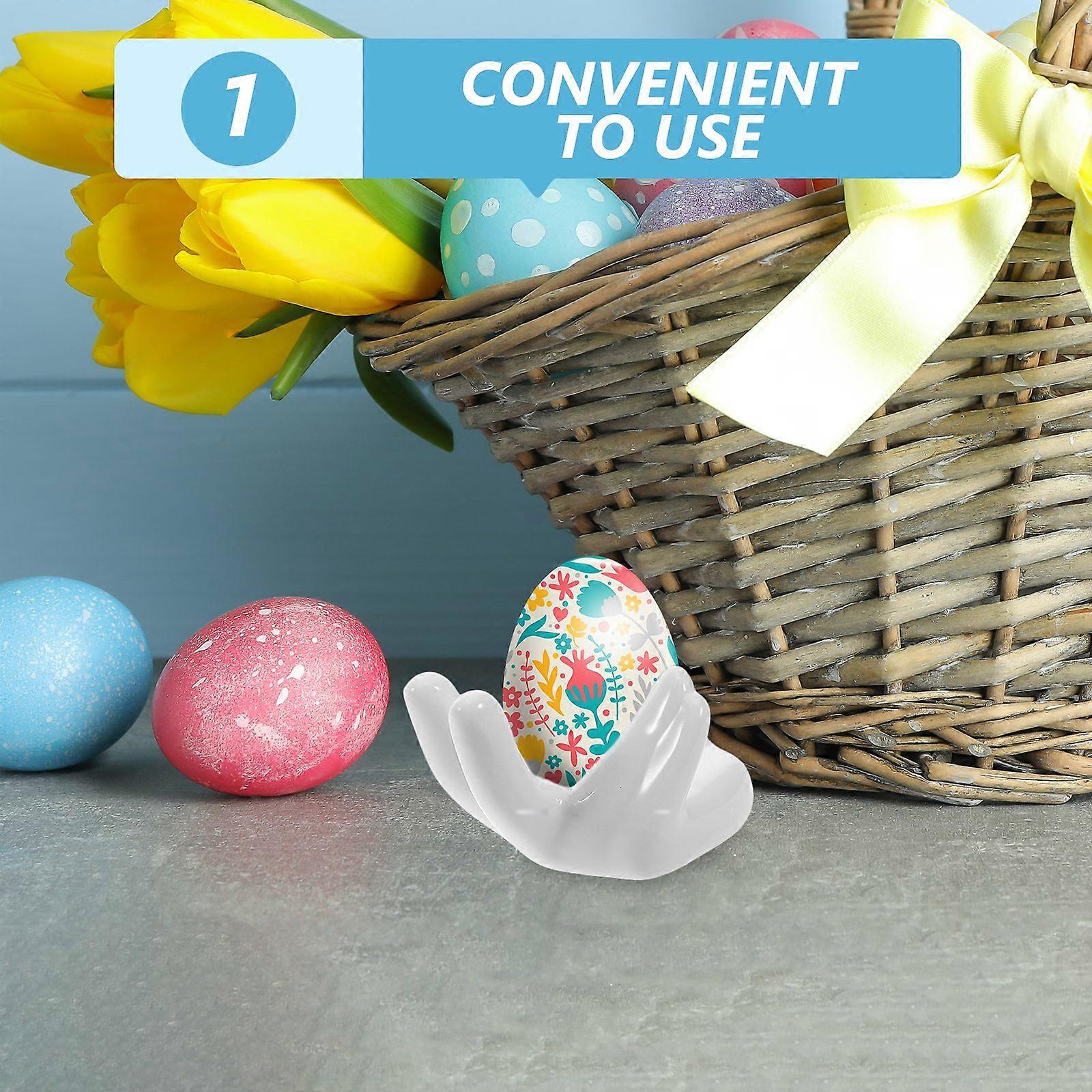 3pcs Creative Ceramic Hand Shape Egg Cup Holder Soft Boiled Egg Stand Easter Egg Display Rack Decorative Egg Cup for Kitchen Tabletop Use