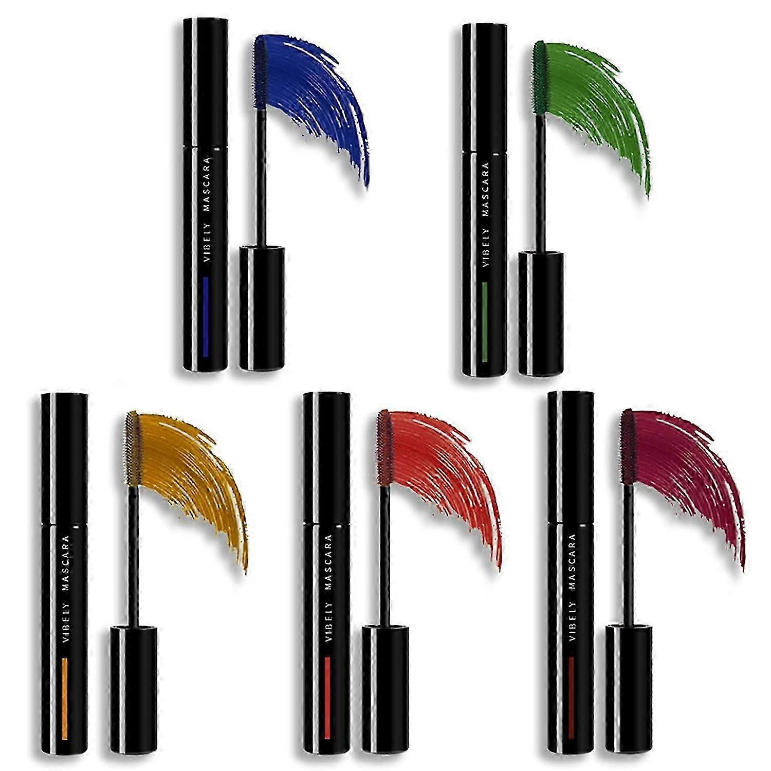 5 Colors Waterproof Color Mascara, Long Lasting Color Mascara,Natural FormulaYellow+Orange+Red+Green+Blue
