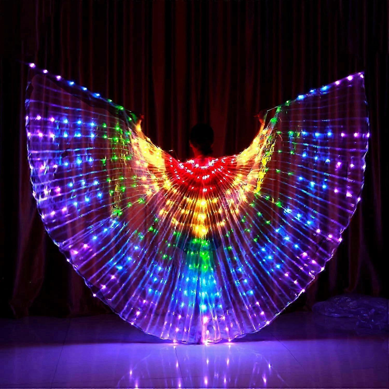Light Up Wings LED Butterfly Wings Belly Dance Wings with Telescopic Stick for Stage Show Halloween and Christmas Partys