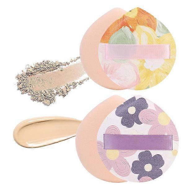 2-pack Large Powder Puff Set - Soft Triangle Makeup Sponge for Wet & Dry Use - Thick Beauty Blender