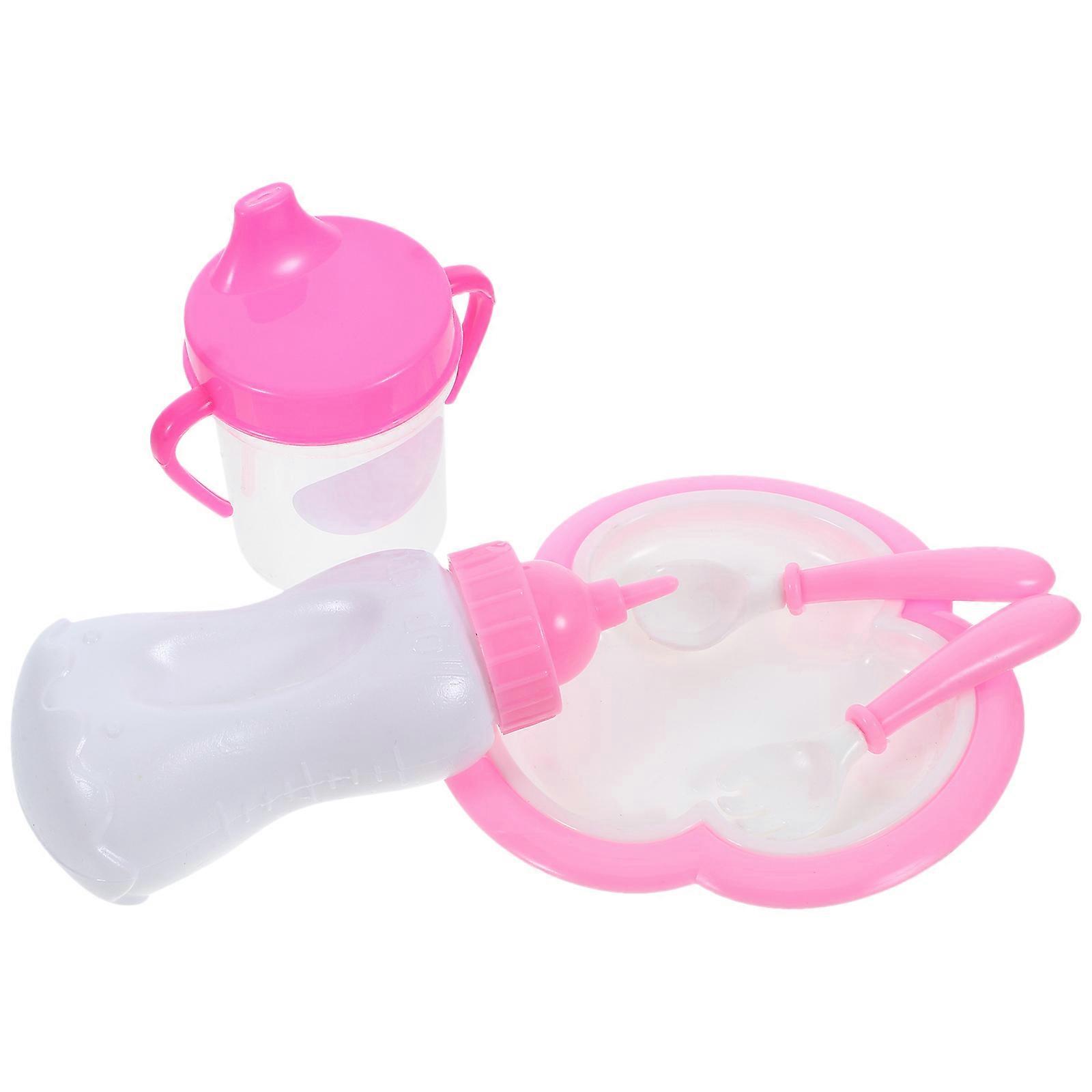 Interactive Fun Baby Feeding Simulation Toy For Children Over 3 Years Old In Miniature Model Pink 1 Set
