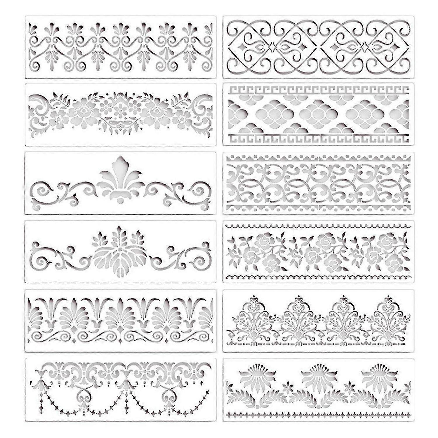 12Pc Flower Border Stencils Reusable for DIY Craft Stencils, 12x3.9In
