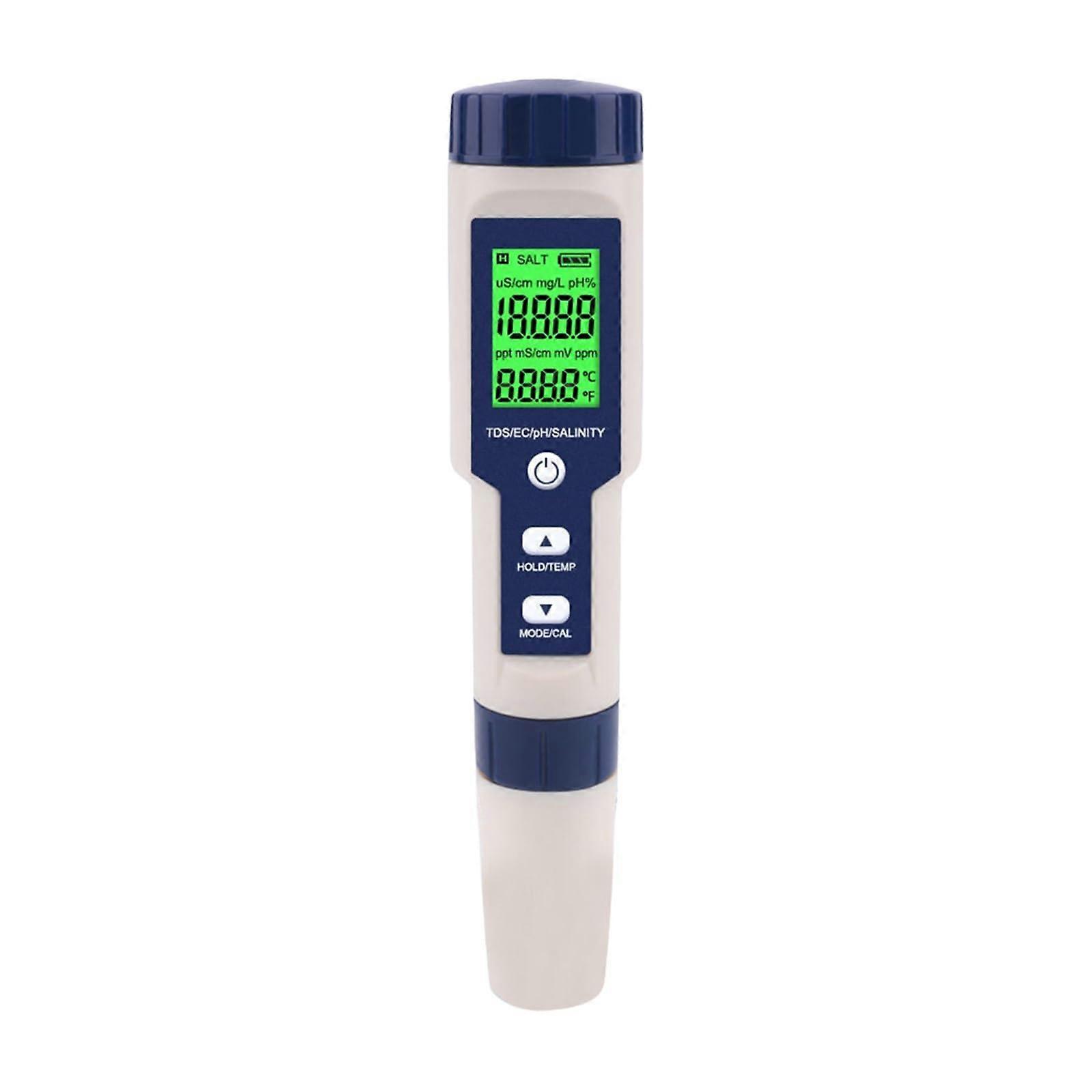 5 in 1 Digital TDS/EC/PH/Salinity/Temperature Meter With LCD Display For Hydroponics, MultiParameter Tester