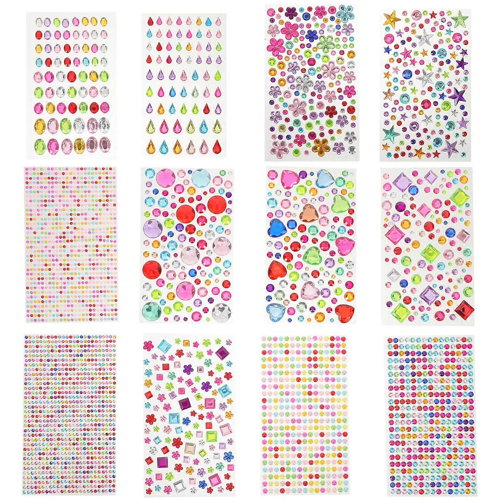 Multi Gemstone Sticker Sheets for DIY Craft Adhesive Acrylic 36 Sheets